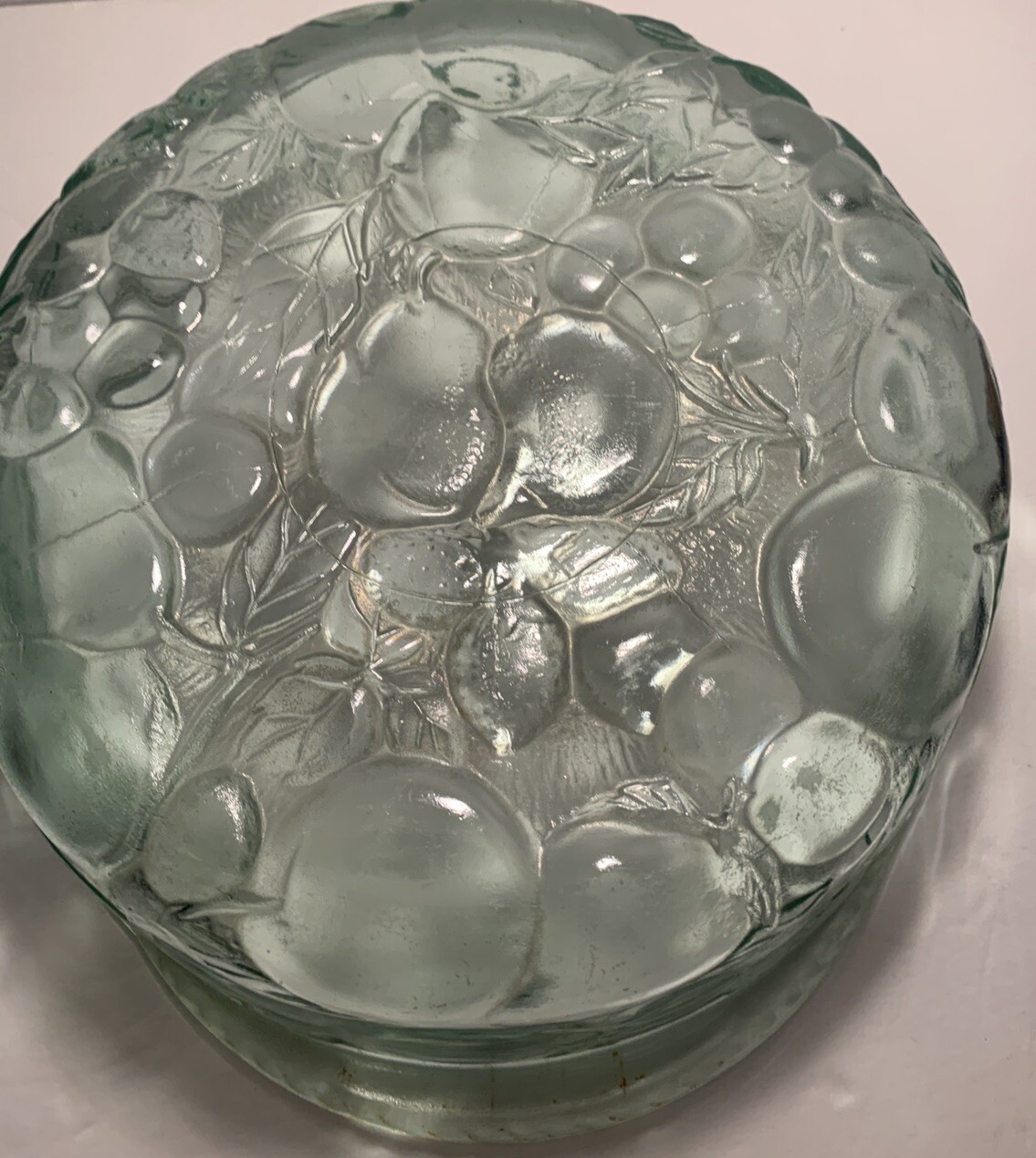 Sale Vintage Libbey Orchard Fruit Green Glass 3 QT Casserole Baking Dish Pie Lid