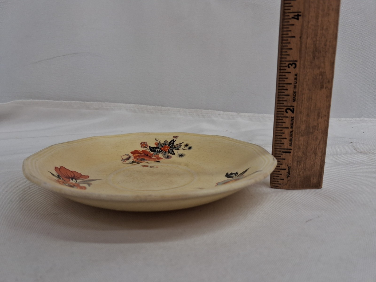 Vintage American Limoges Floral Pattern Yellow Creamer Pitcher & Saucer Set SB