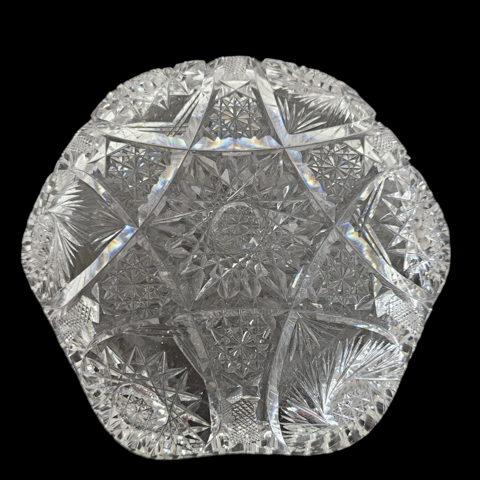 ABP American Brilliant Cut Glass Scalloped Hob Star Dish Sawtooth Pinwheel Bowl