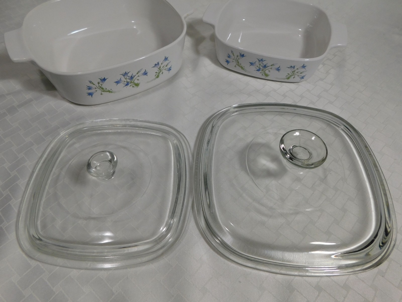 Set of 2 Vintage Corning Blue Dusk Casserole Baking Dishes with Lids, 1L &2L