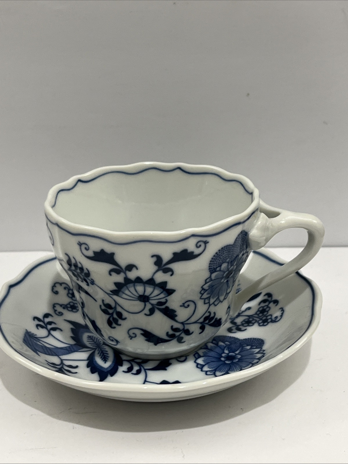 Blue Danube China Set Cup And Saucer w/ Ribbon / Banner Logo
