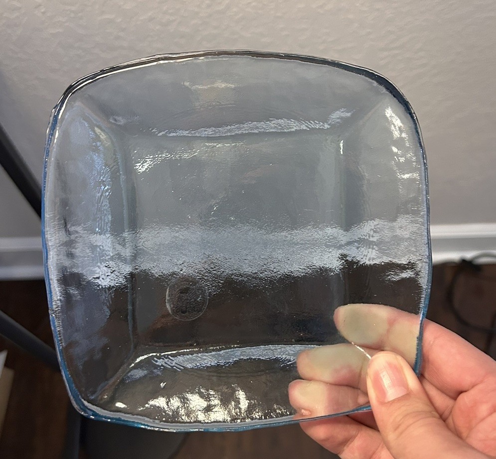 Rare Vintage Handcrafted Heavy Clear Glass Serving Platter Hand Blown In Mexico