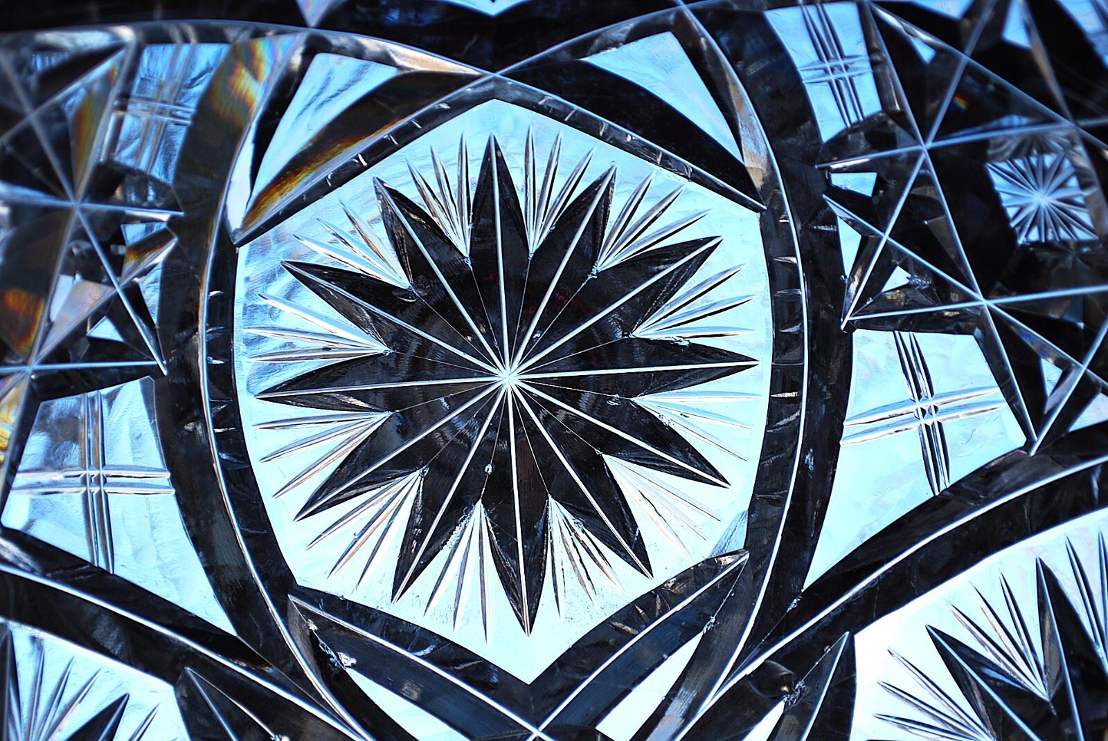 EARLY Antique ABP American Brilliant Period STAR/Xs Hand Cut CRYSTAL BOWL Heavy
