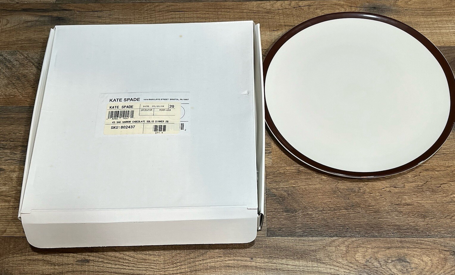 Kate Spade Lenox Sag Harbor set of 4 plates Chocolate Brown Dinner Plates
