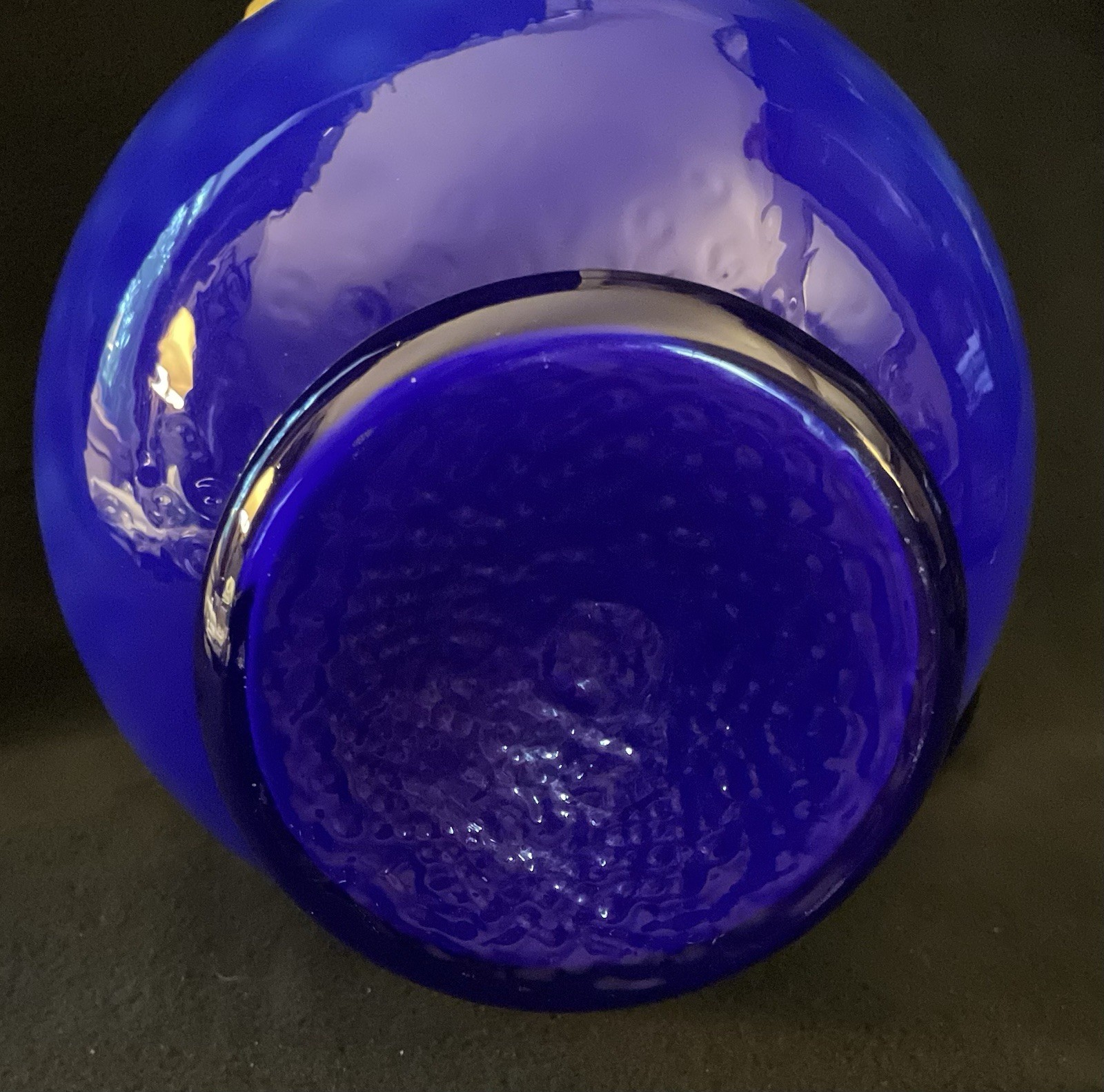 2 MCM Arte Murano Kristall Mery Cobalt Blue Pitcher W/Yellow Ruffled Rim 8.5