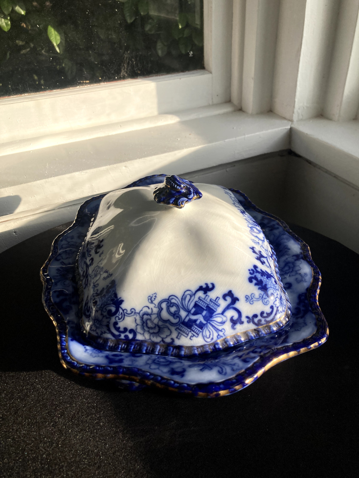 Antique Royal Doulton Flow Blue Oval Covered Vegetable Nankin Porcelain England