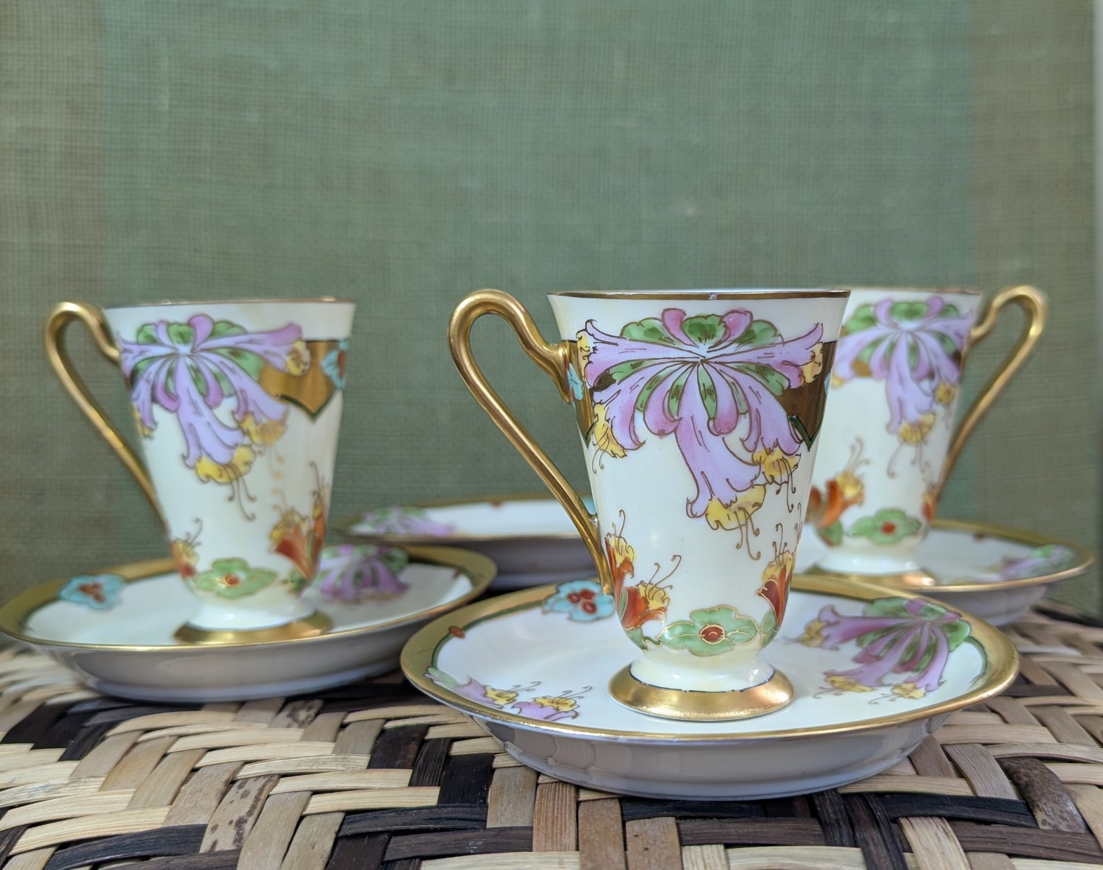 Antique Julius H. Brauer Hand-Painted Pedestal Chocolate Cup & Saucer