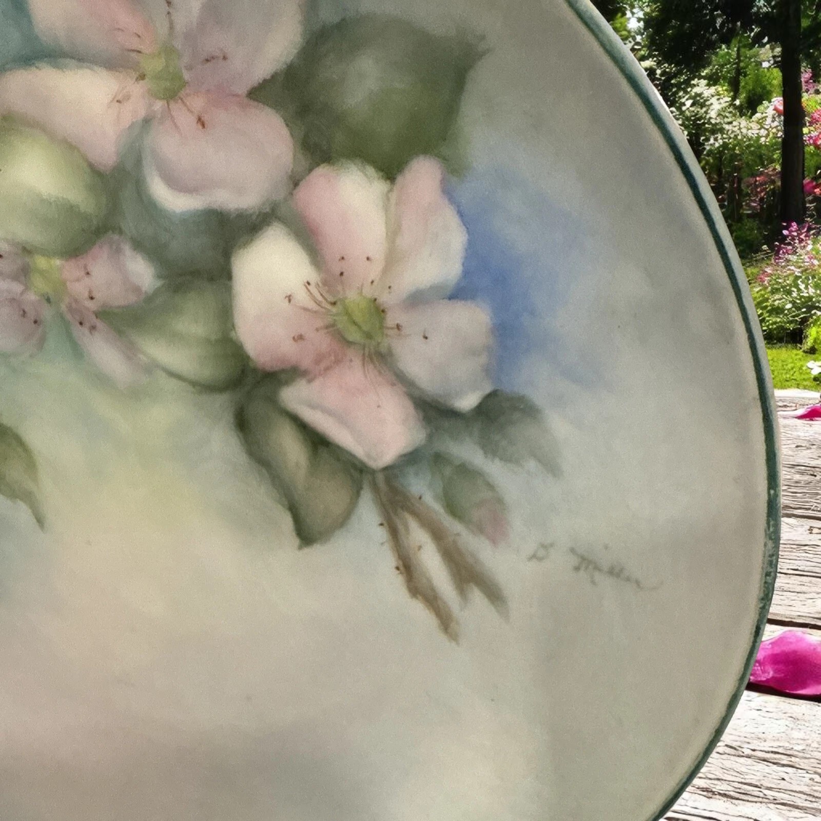 Soft Pink Floral Plate Signed by D Miller 6.25 in