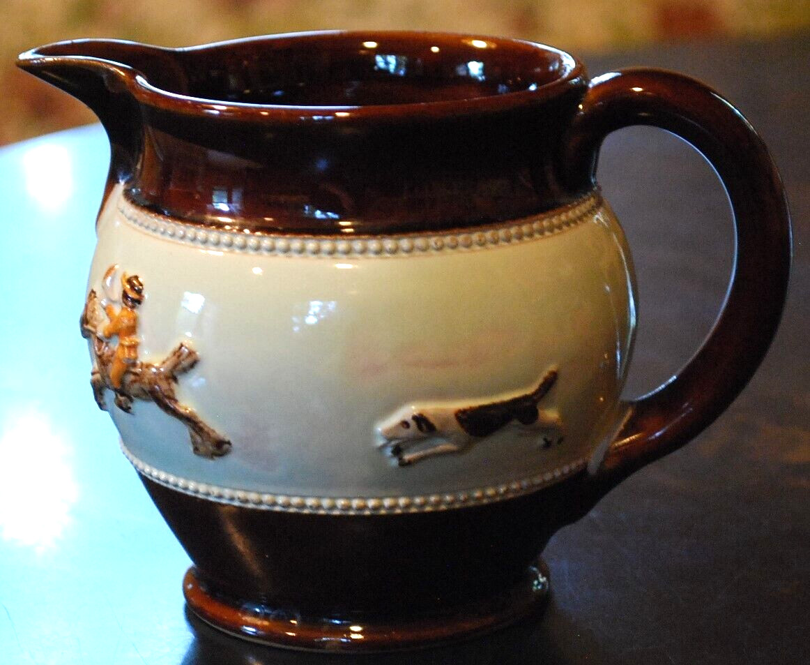 Vtg 1930’S BOURNE DENBY DERBY POTTERY FOX HUNT Creamer/Pitcher England 4″ Glazed