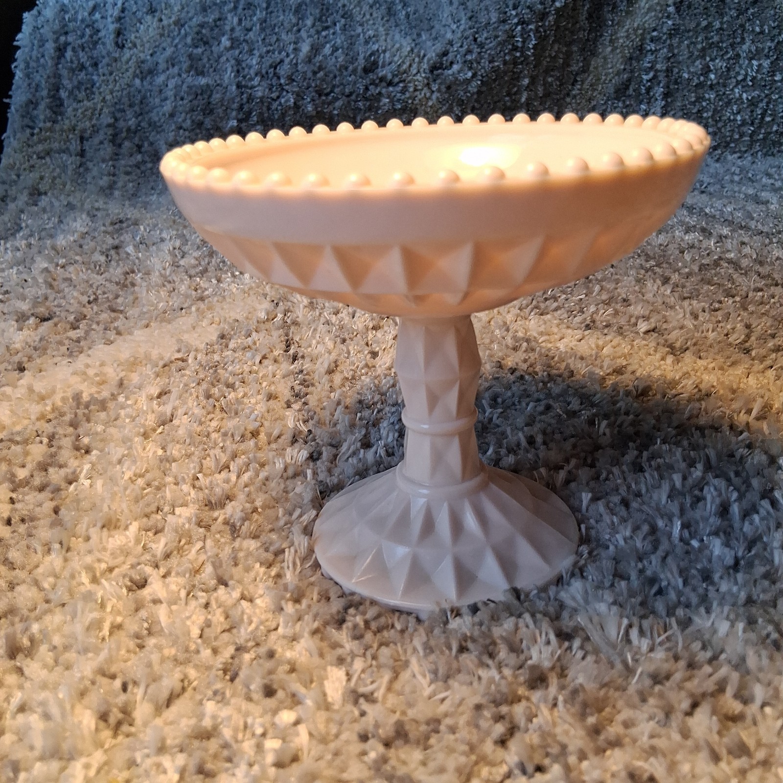 Jeannette Shell Pink Milk Glass Footed Bowl Pedestal Compote Candy Dish