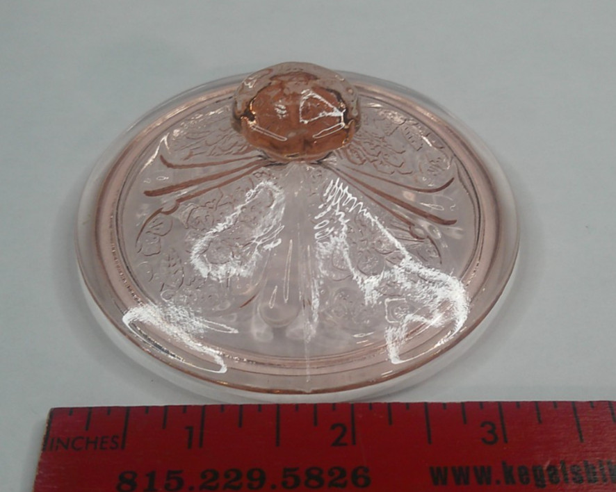 Jeannette Glass Co, Cherry Blossom, Pink, Sugar Cover, USA, c 1930s, ExCd