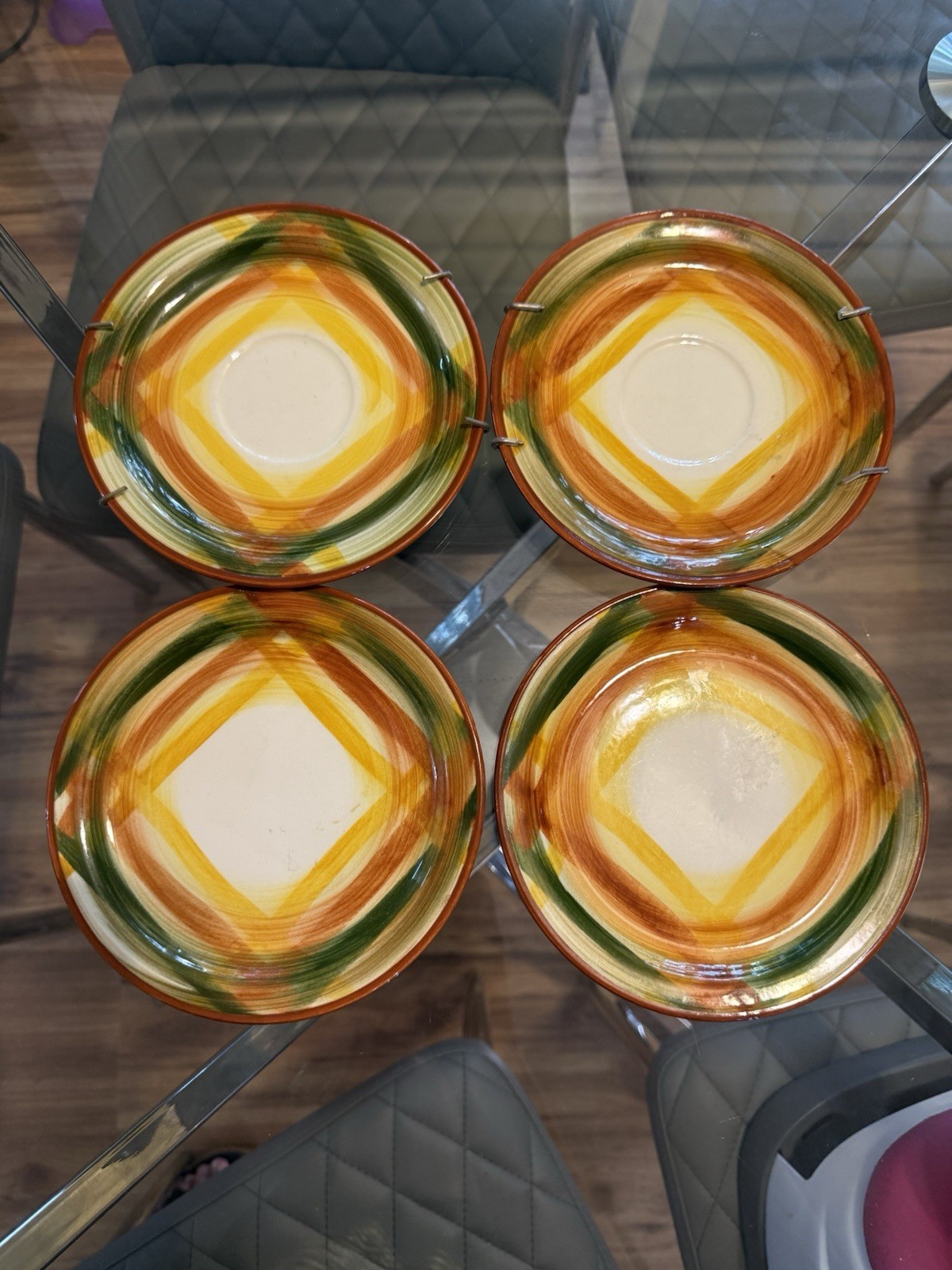 Vernonware Homespun 4 Display Plates 6.25in Vintage Hand Painted