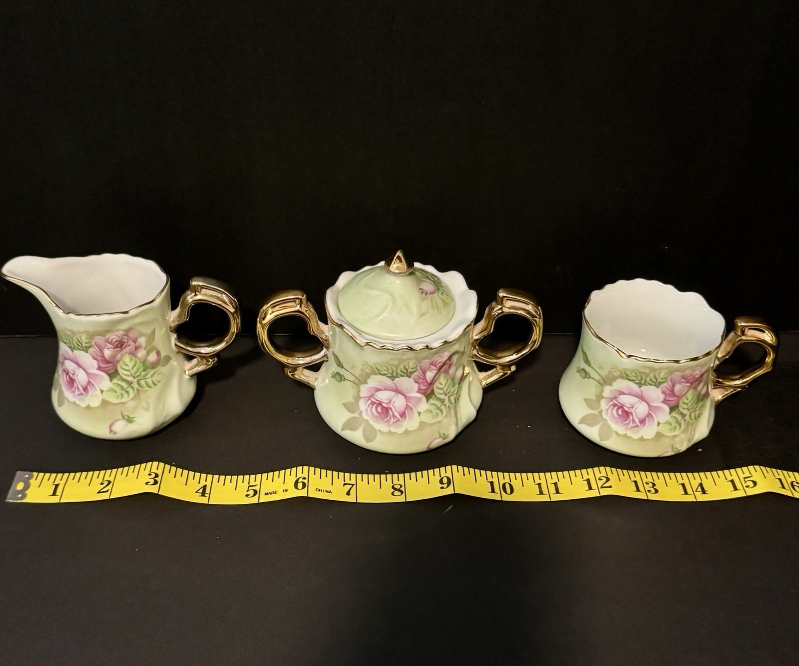 Vintage Lefton China Rose Tea Set 4 Pc Teapot Creamer Sugar Cup Hand Painted