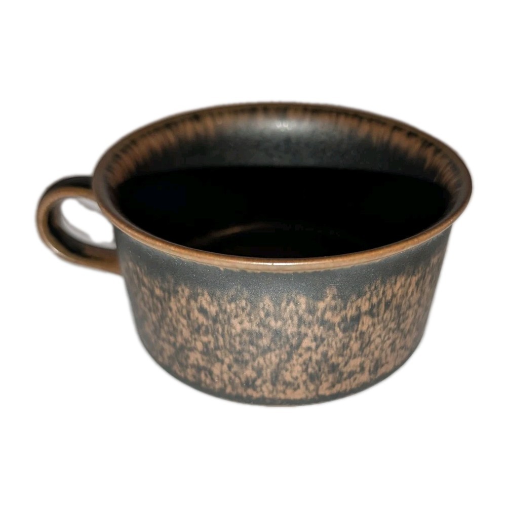 x5 Vtg Arabia Finland RUSKA Cups Brown Flat Drum Mugs Stoneware Mug Cup 4×2⅛” A+