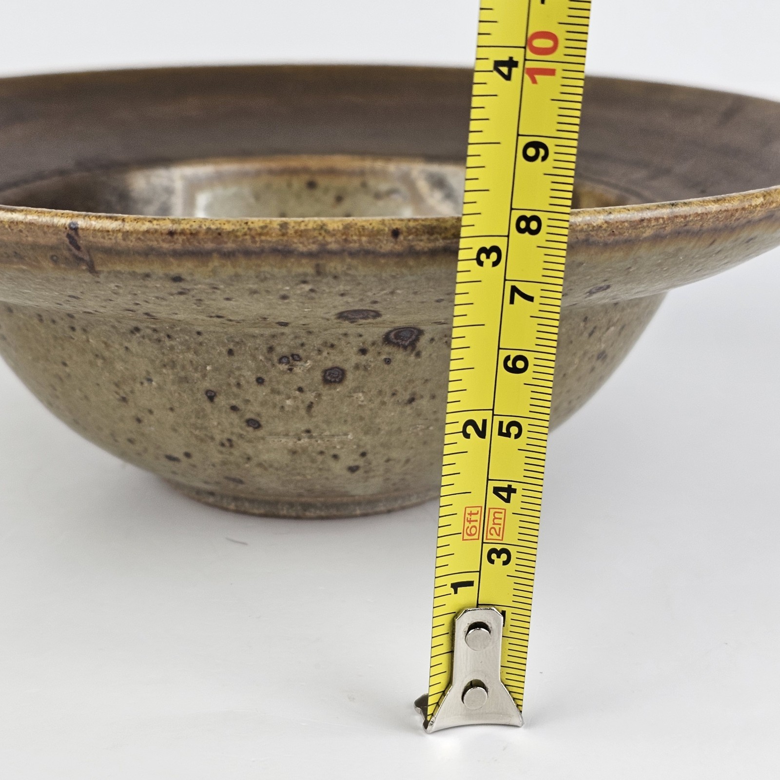 Signed Vintage Studio Art Pottery Rustic Brown Speckled Glaze Stoneware Bowl