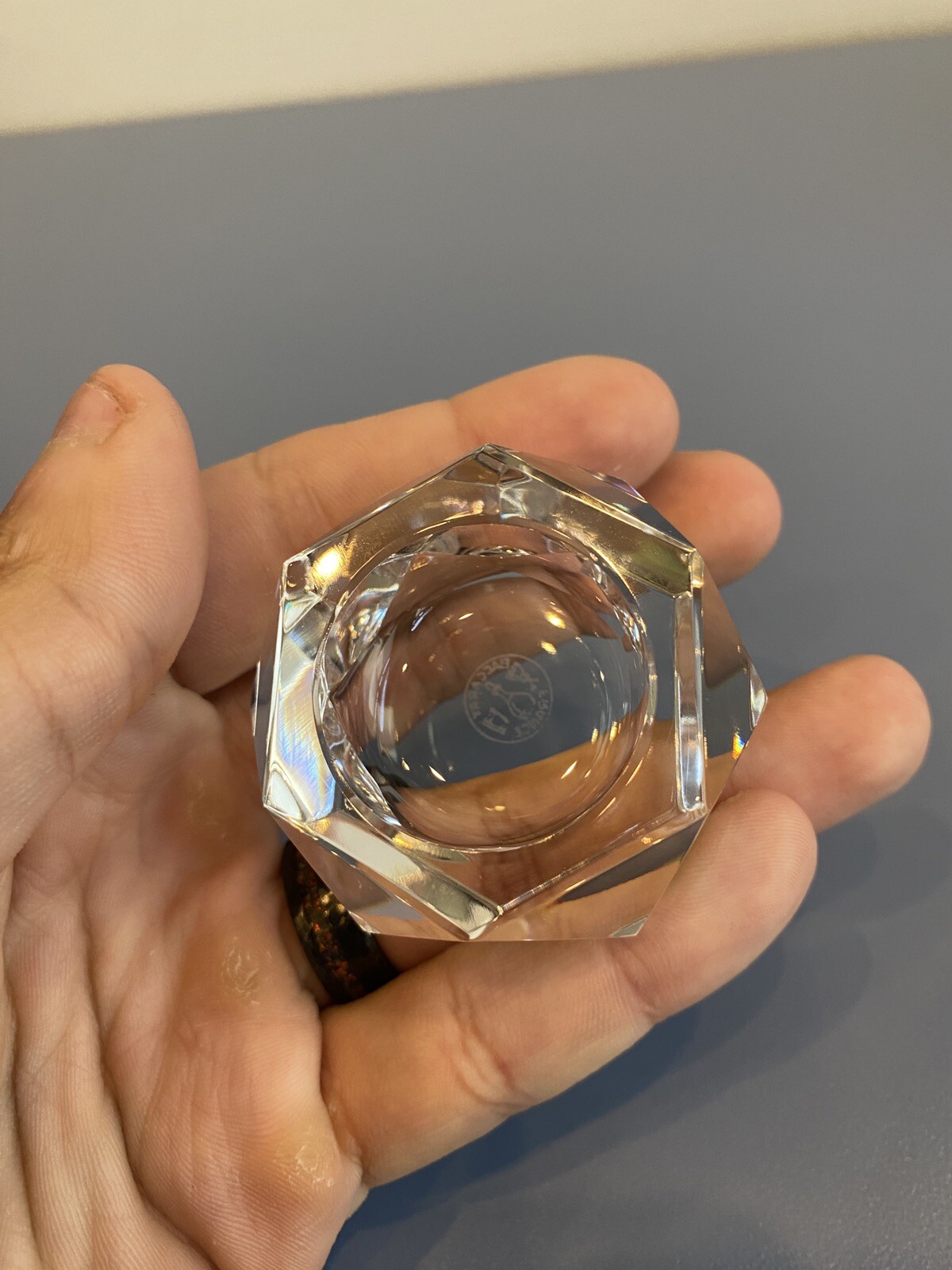STUNNING VTG BACCARAT Crystal Multifaceted Hexagon Open Salt Cellar SIGNED 2.25″