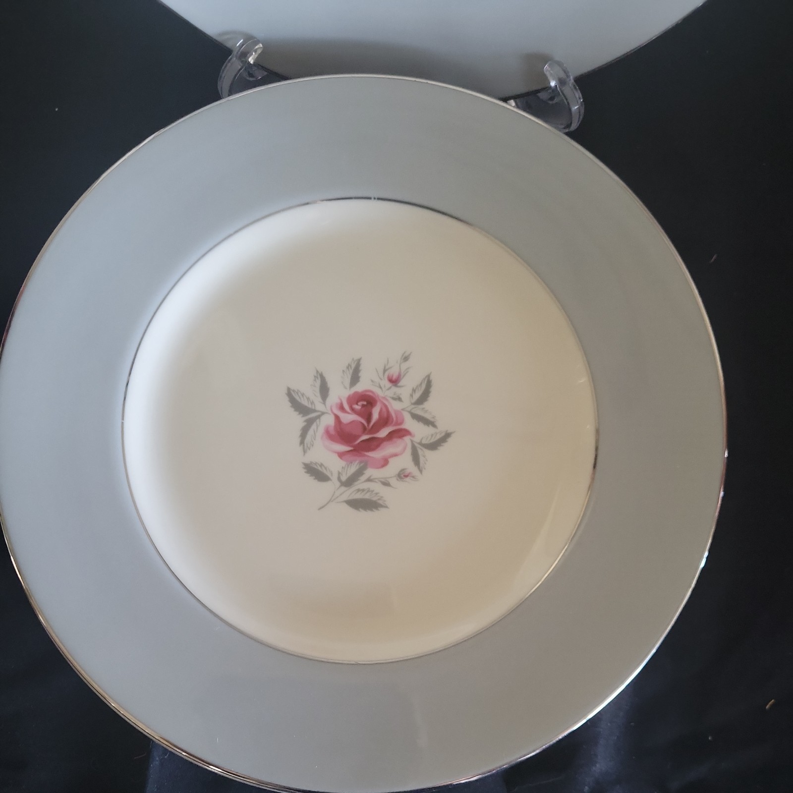 Set of 6 Vintage Flintridge China Miramar Rose Platinum Rim 8.5″ Salad Plates