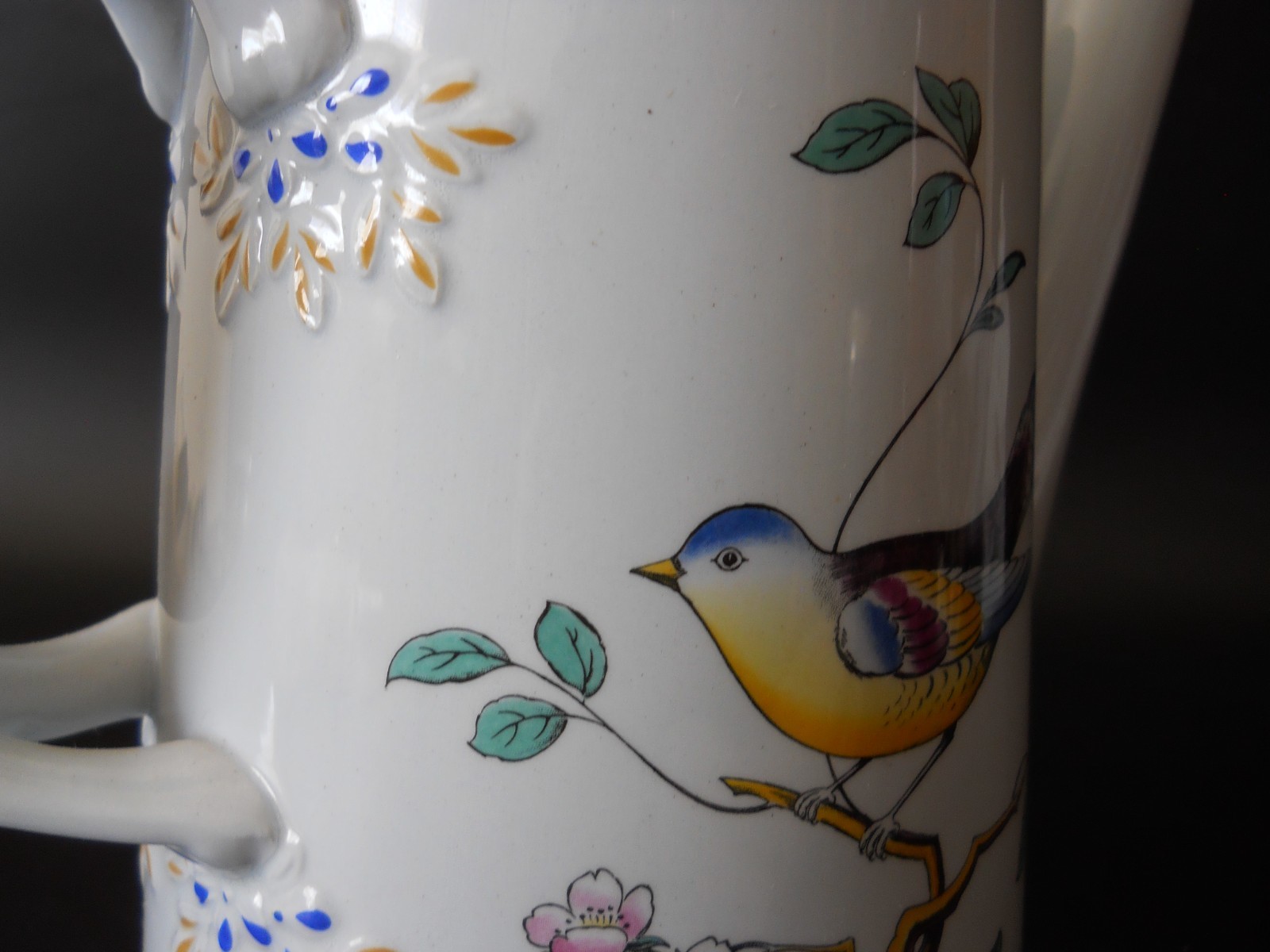 Spode *Queen’s Bird* Y4973 Blue Gray Body Coffee Pot 8 3/4″ Retired XLNT