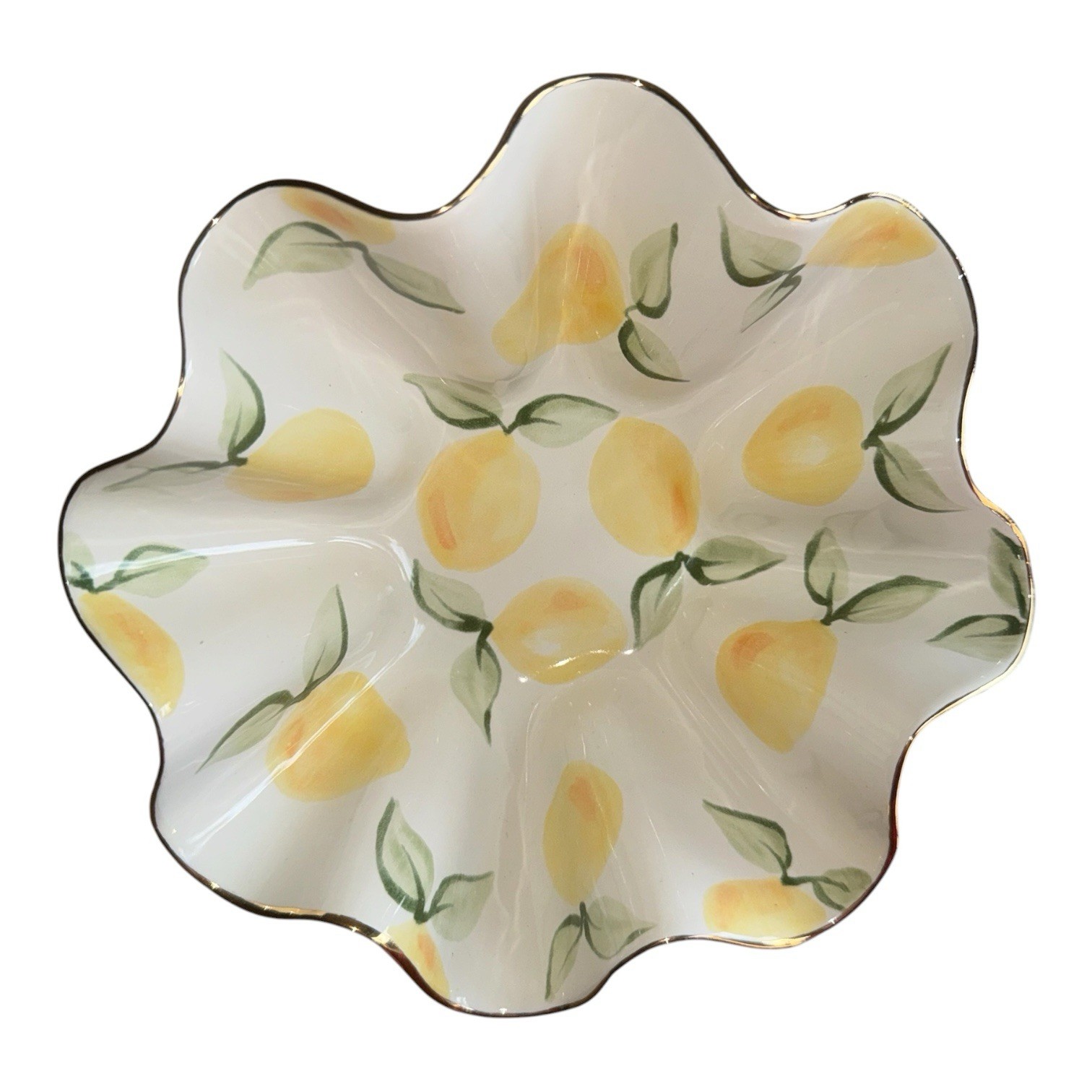 Susan Gordon Wavy Bijou Bowl Lemon 22K Gold Rim Rare Discontinued Dish