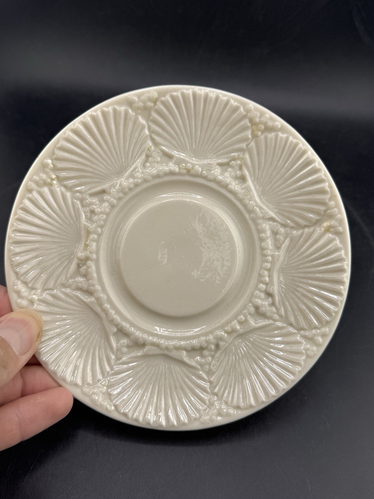 Belleek New Shell White Saucer 2nd Black Mark Excellent