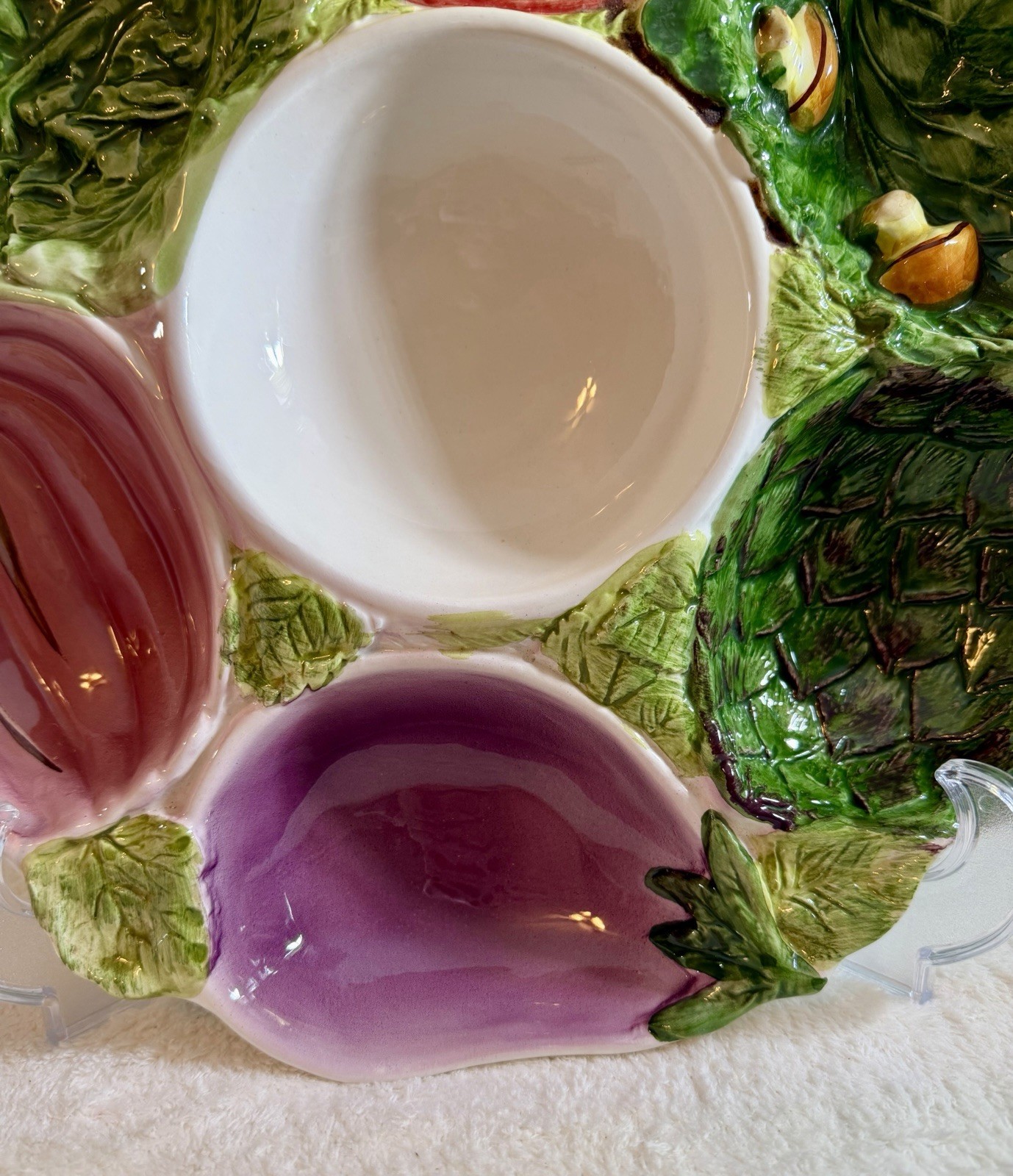 VTG 14″ Majolica Casafina Vegetable & Dip Tray Eggplant Mushroom Artichoke…Italy
