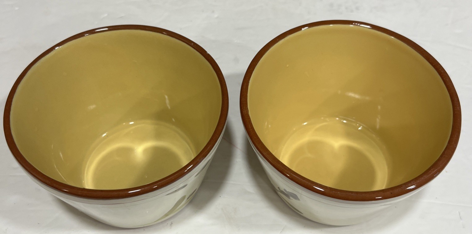 (2) CRATE & BARREL PROVENCE rustic OLIVE BRANCH Terracotta Serving Dip Bowls