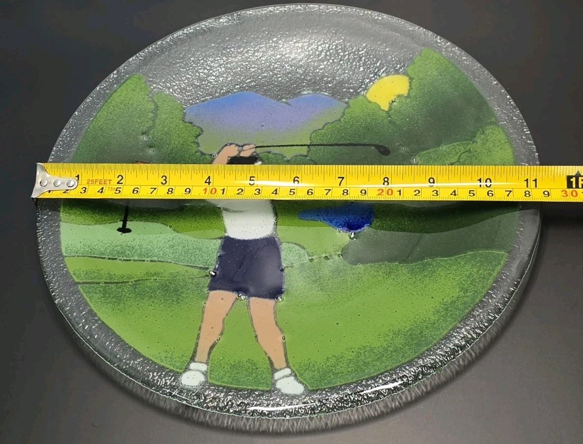 Vintage Peggy Karr Signed Fused Glass Lady Woman Golfer Plate 11.25″ Golf