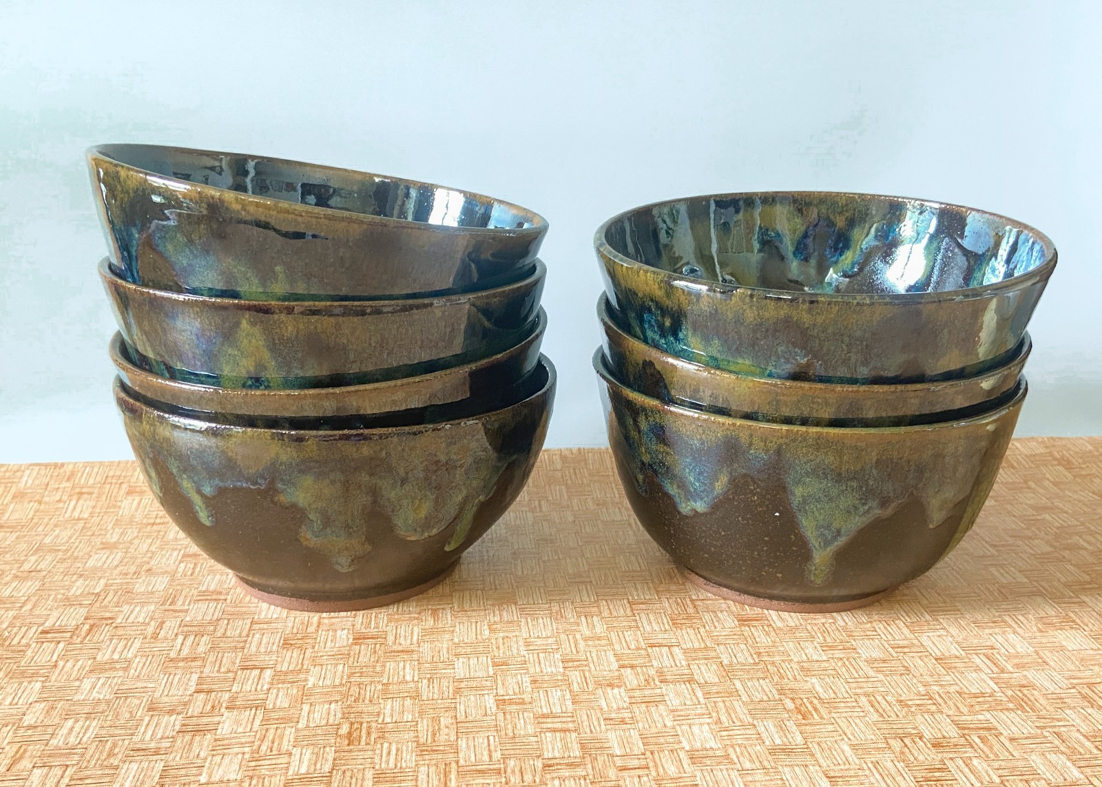 Wheel Thrown Cereal/Ramen/ Soup Bowl. Brown Green Hand-Made Pottery Bowl.