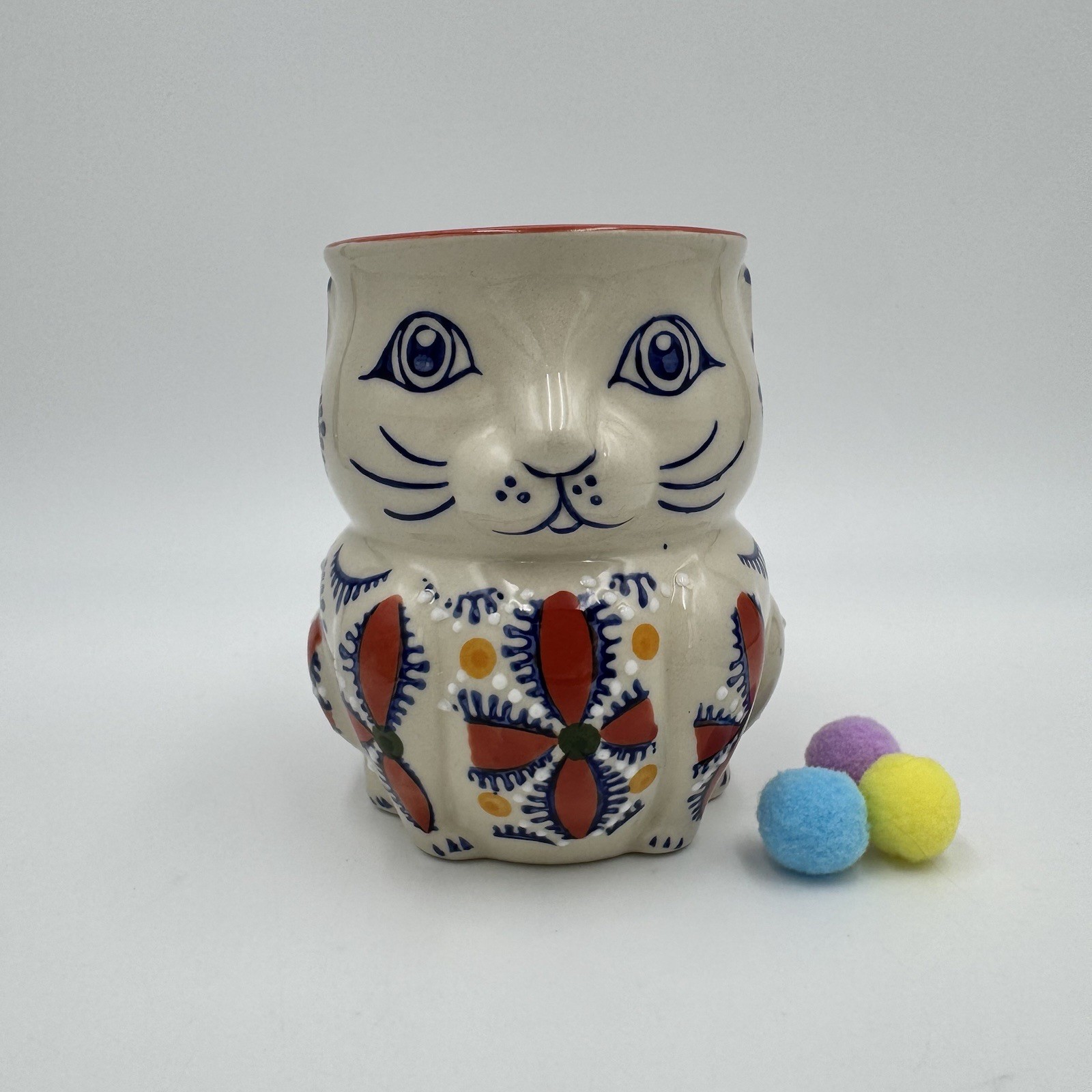Yokohama Studio Hand Painted Cat Shaped Mug Multicolor Stoneware Coffee Tea Cups