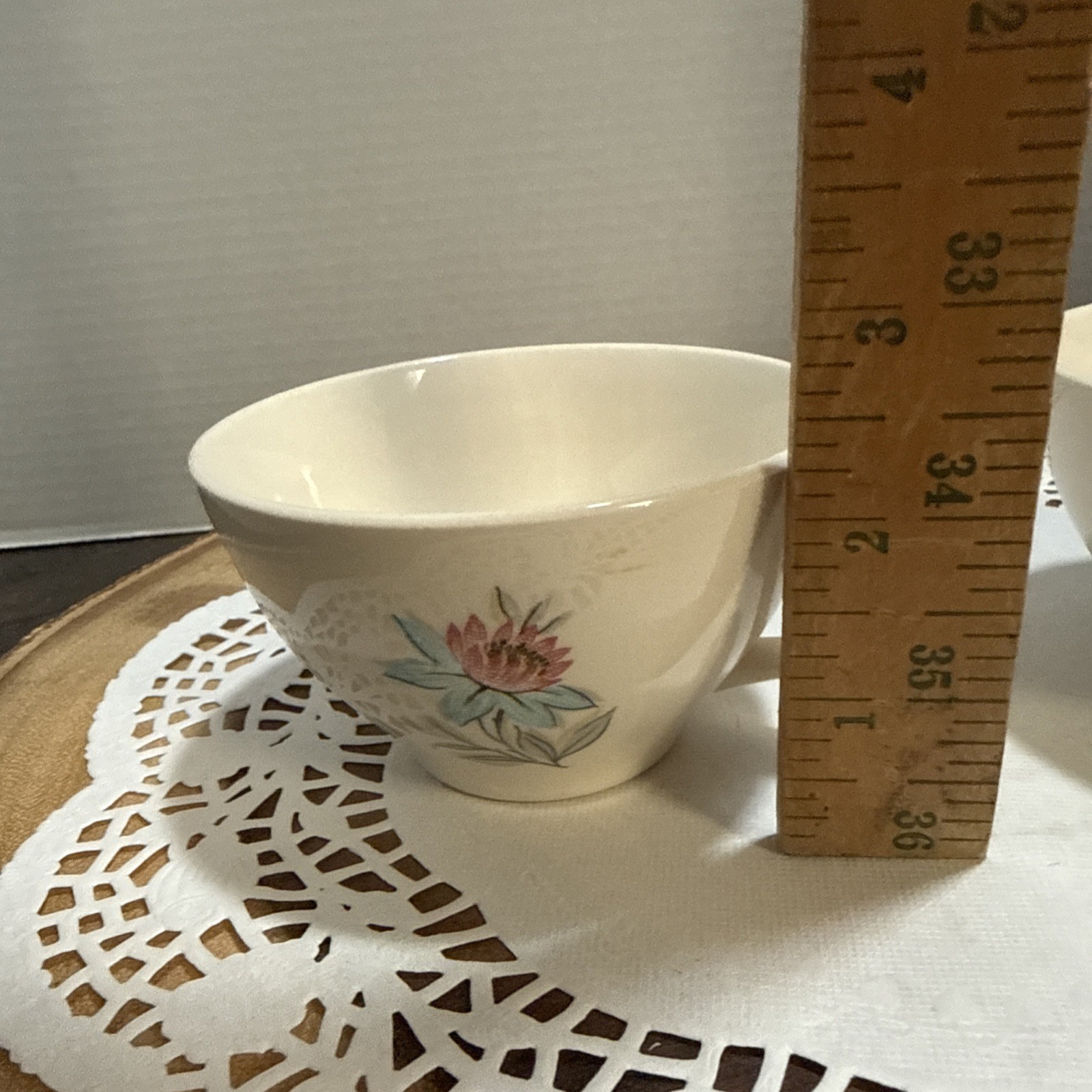 Vintage Steubenville Fairlane Teacups Set of 2 MCM Blue Floral USA Pottery