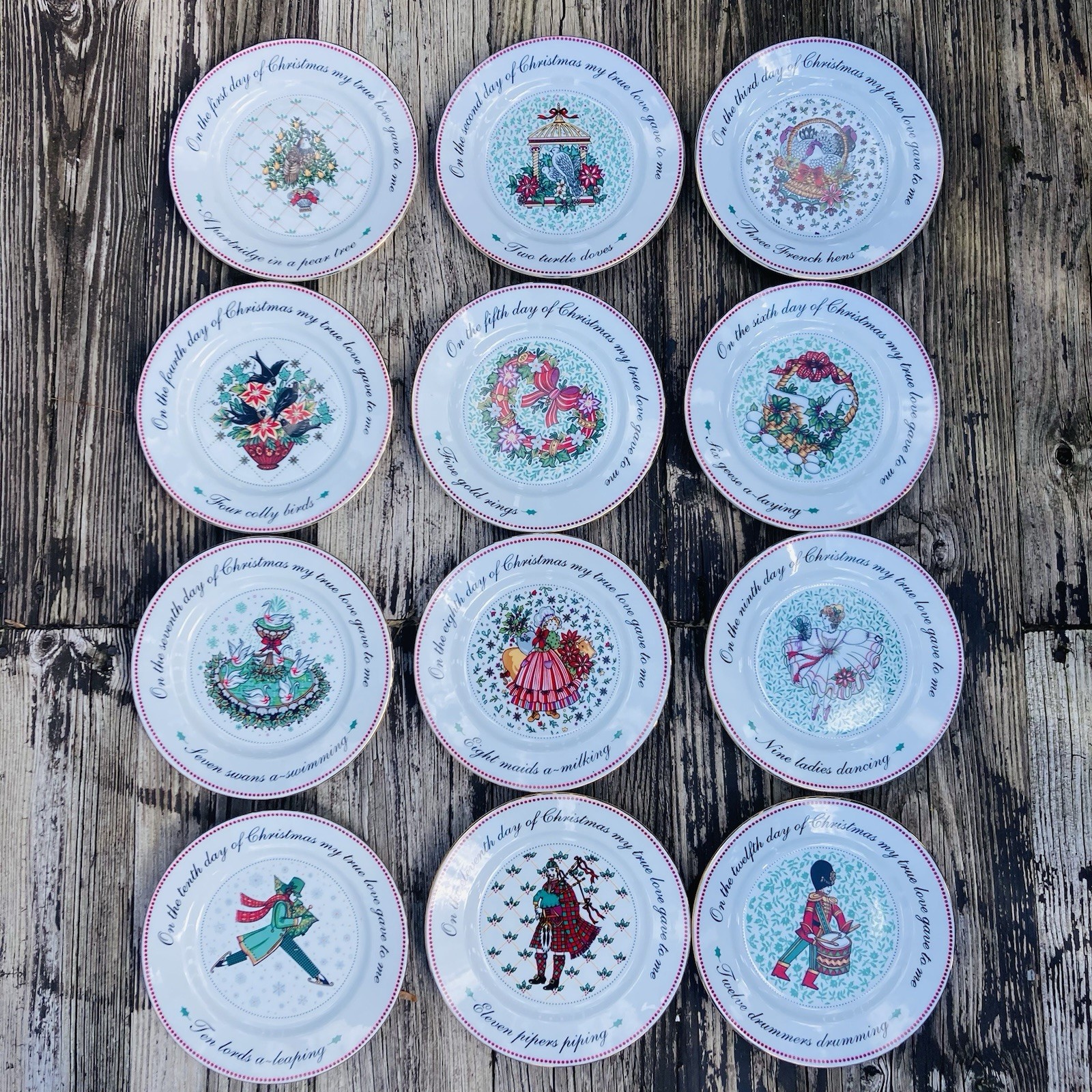 Vintage 12 Days Of Christmas 8″ Salad Plates Domestications Complete Set