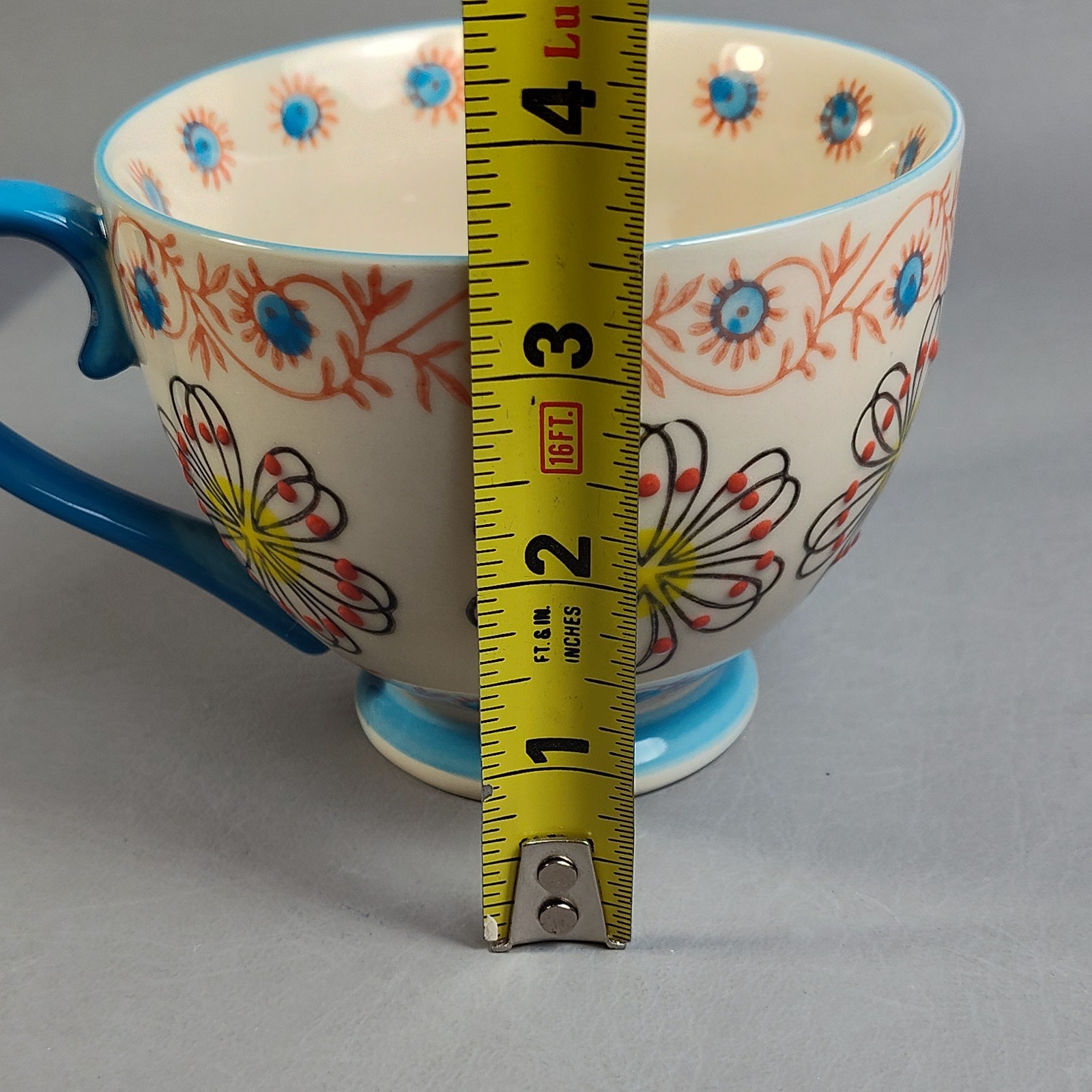 Yokohama Studio Hand Painted Footed Coffee Mug & Plate Textured Raised Dots 10oz