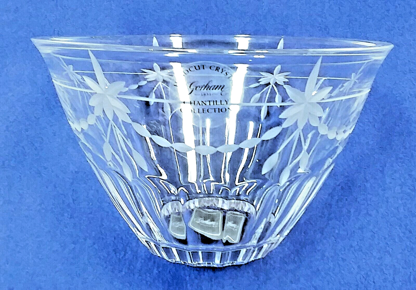 Gorham Chantilly Hand Cut Crystal Bowl 6″ Candy Nut Etched Frosted Server Decor