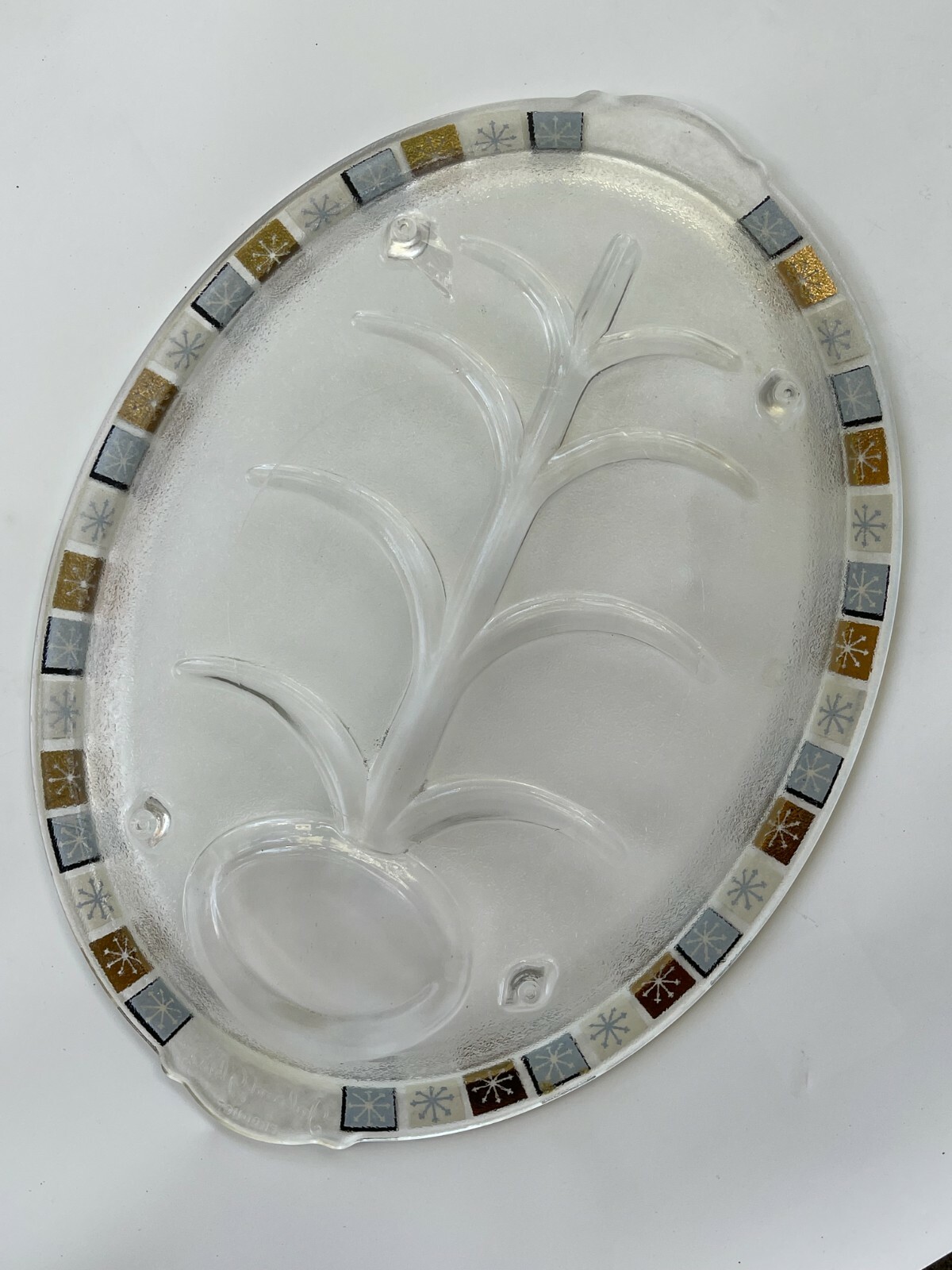Mid-Century Inland Glass Garland Carving Tray Meat Platter Plate Atomic MCM