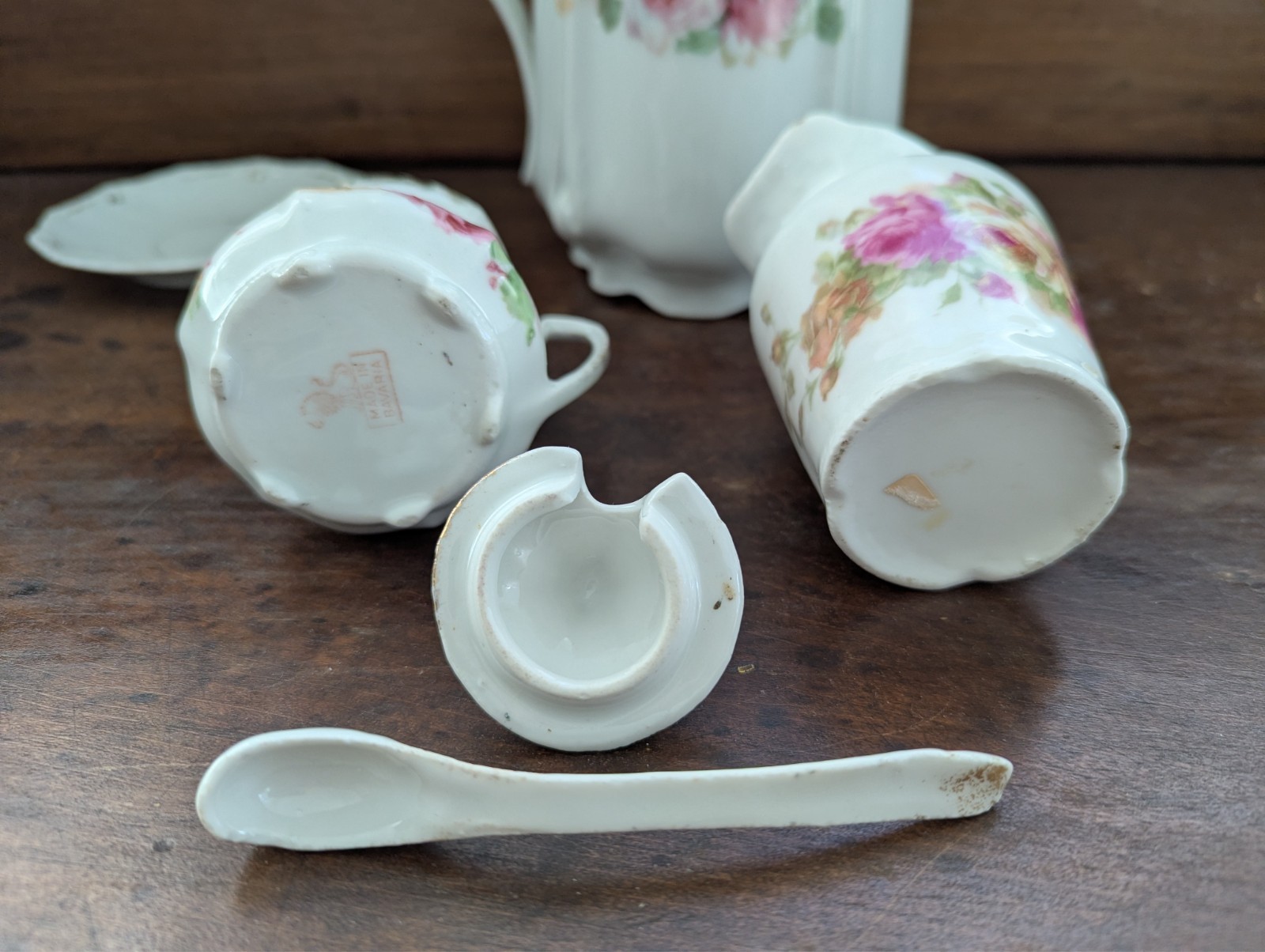 Mixed Set Vtg GERMAN BAVARIAN Porcelain Lusterware Pitcher, Creamer, & Sugar