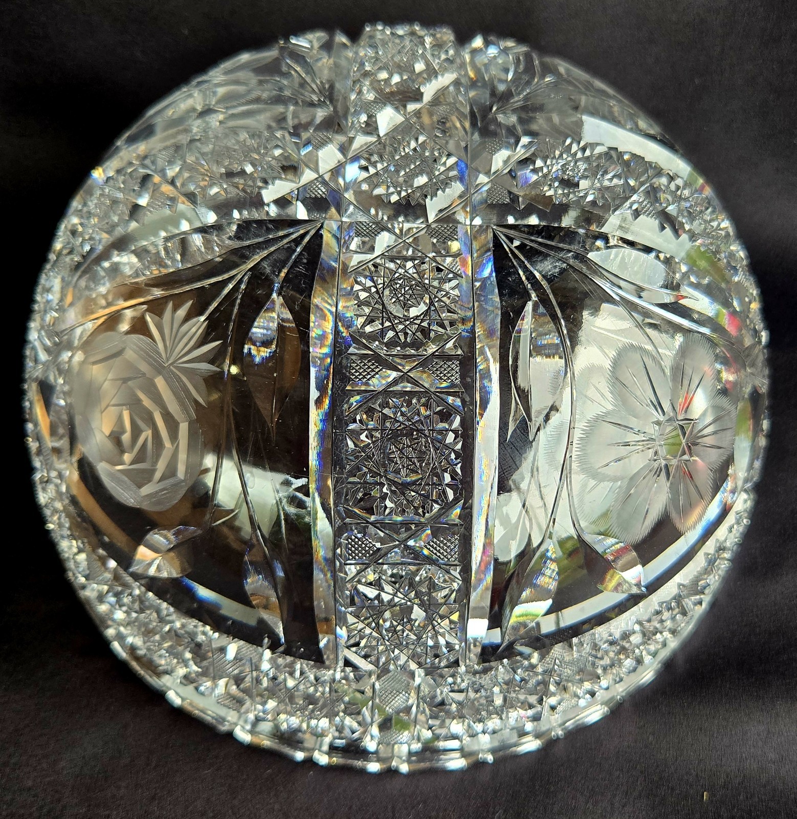 Antique American Brilliant Period ABPP Cut Glass Bowl 8” Harvard & Floral Rose