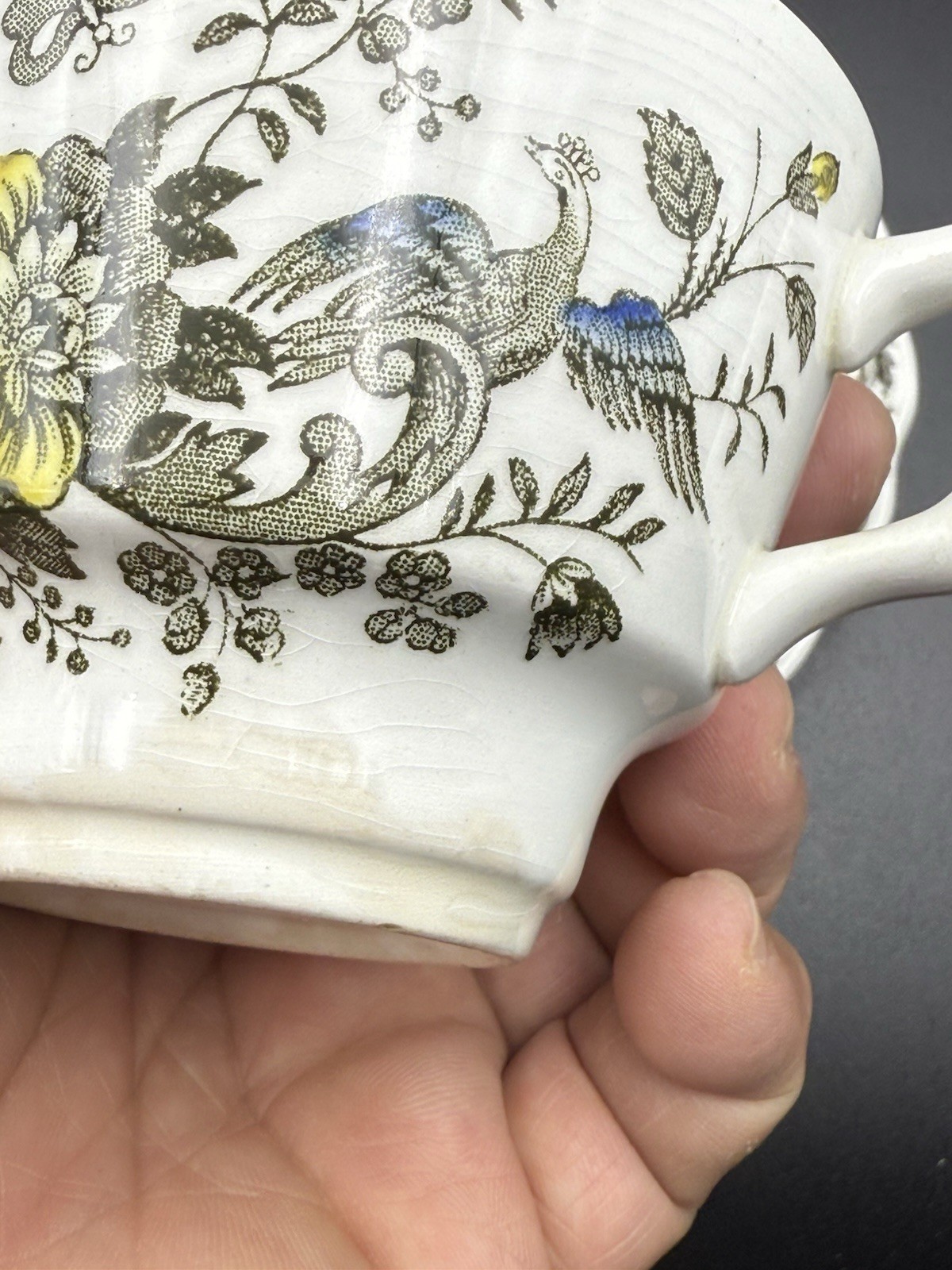 Ridgway Staffordshire Windsor England Cup & Saucer Set Floral Green Brown Red