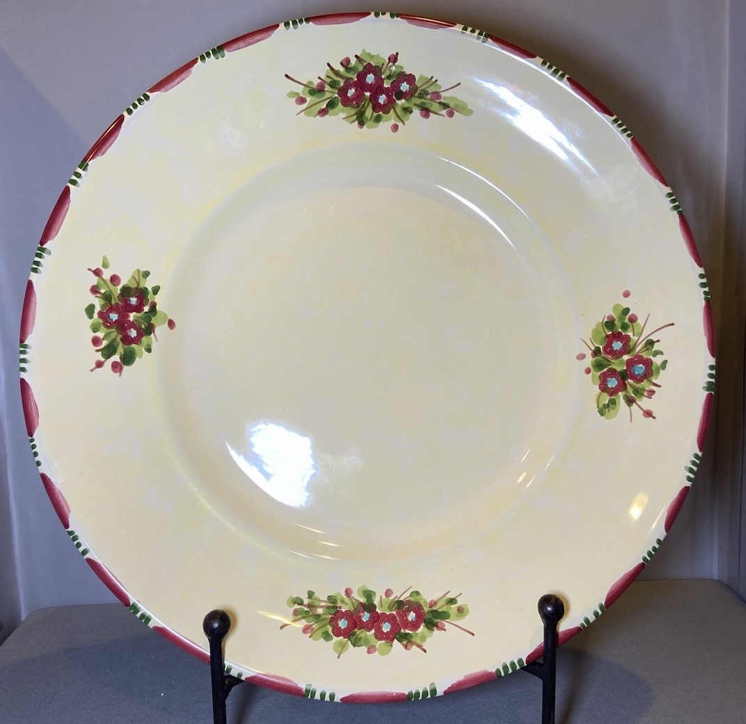Crate Barrel Lamas Hand Painted Round Floral Terracotta Pottery Platter Italy 14