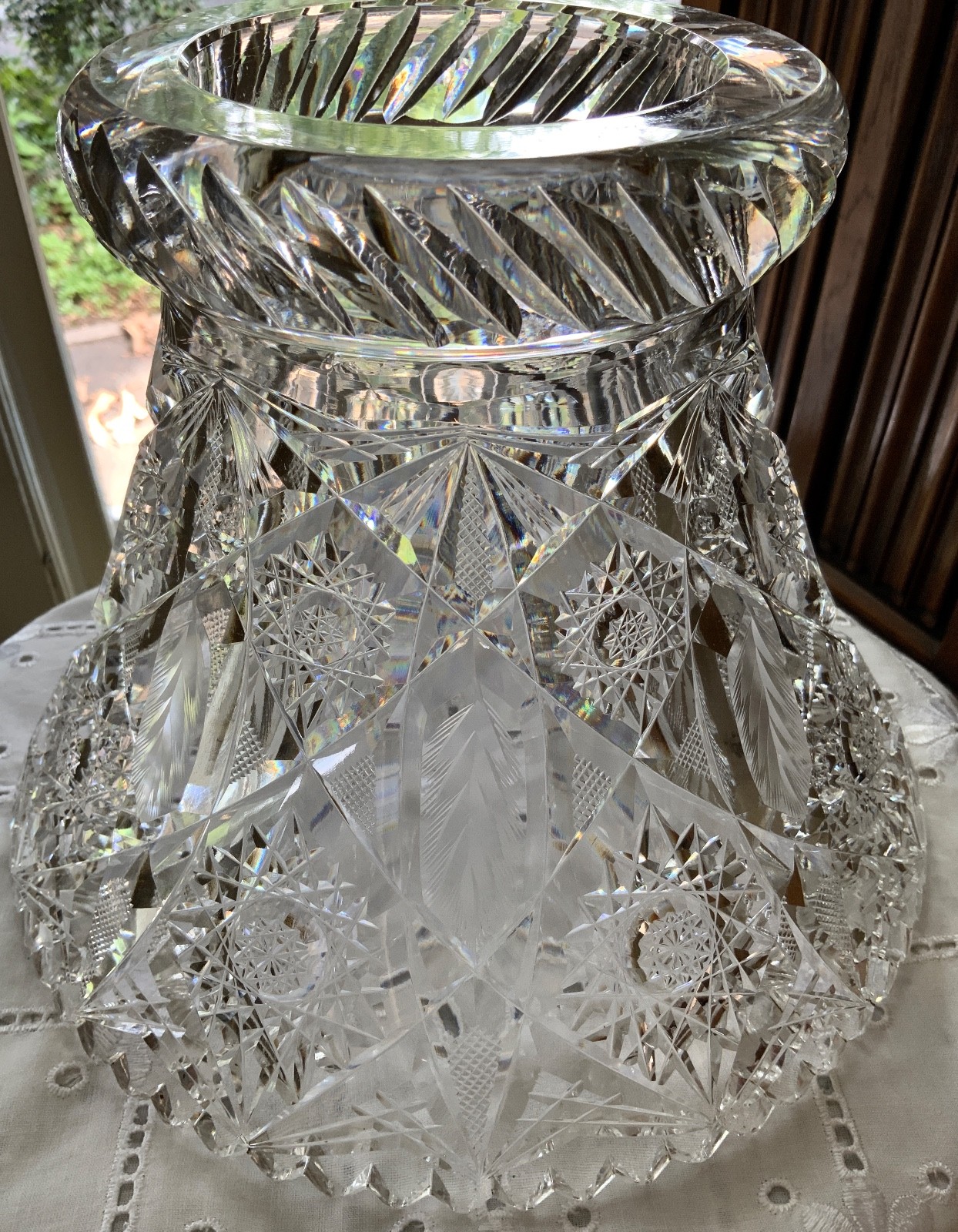 AMERICAN BRILLIANT CUT GLASS PUNCH BOWL BASE STAND C.1900 (MISSING BOWL)