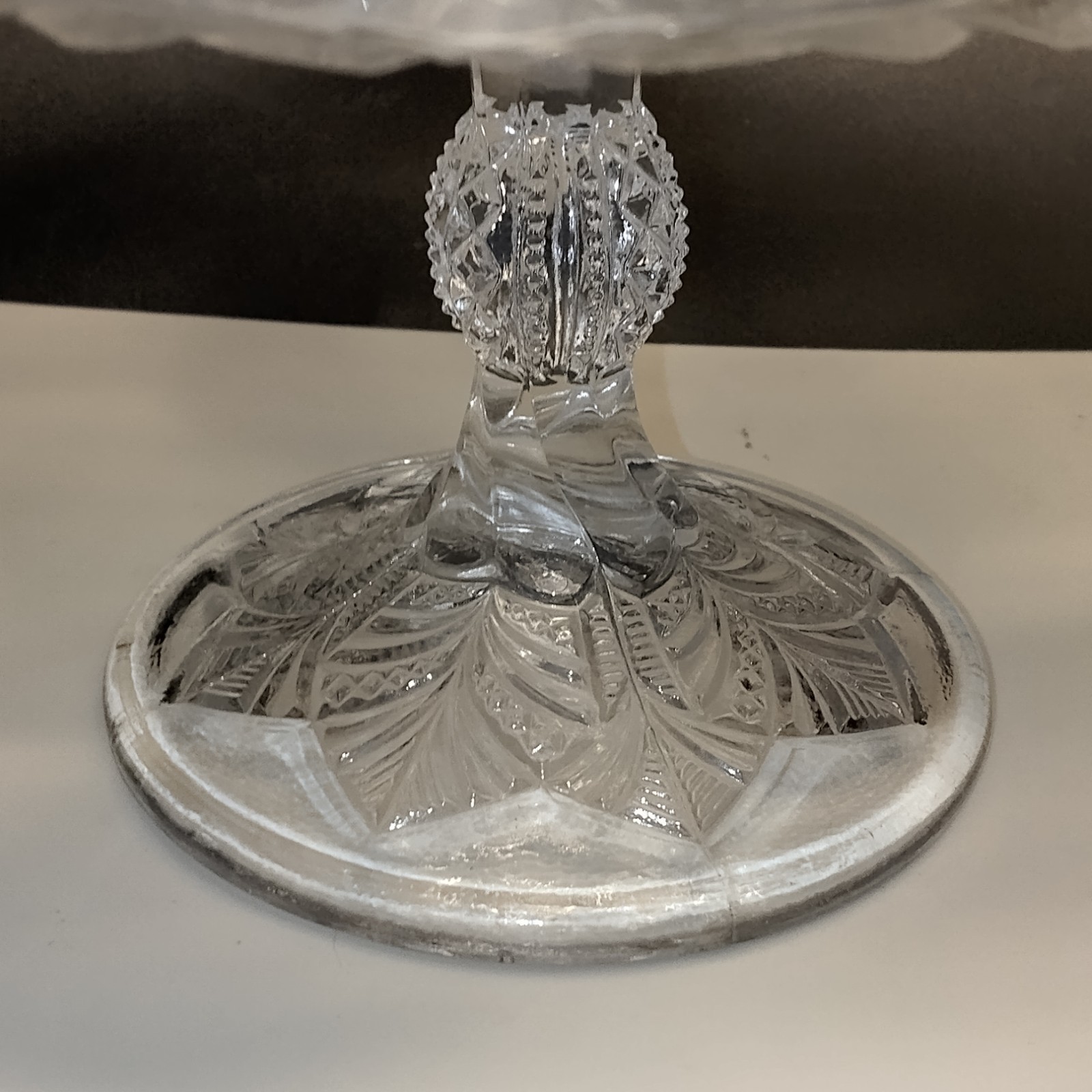 EAPG Bryce Higbee & Co Bonair Palm Leaf Fan 9″ X 4.5″ Footed Cake Stand 1903 UV