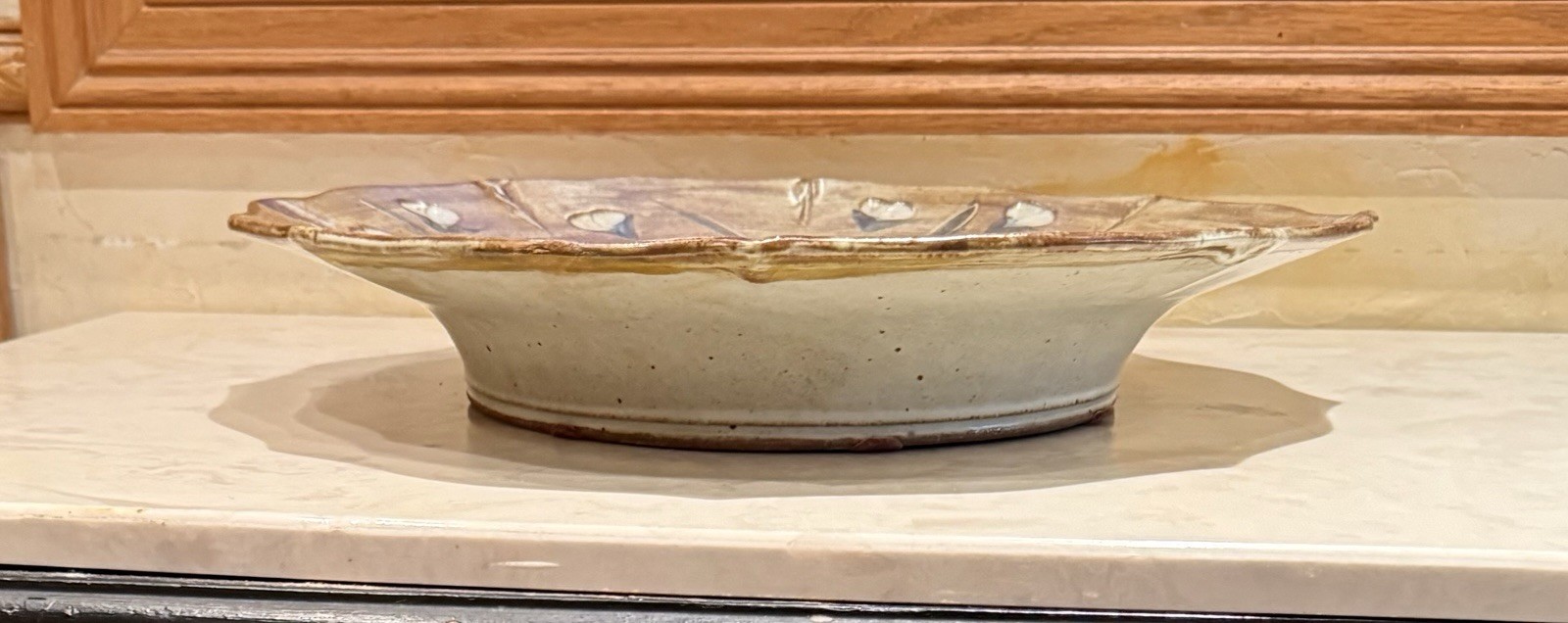 RARE 17″ Vtg NICOL Signed green, white Stoneware STUDIO ART Pottery Bowl Platter