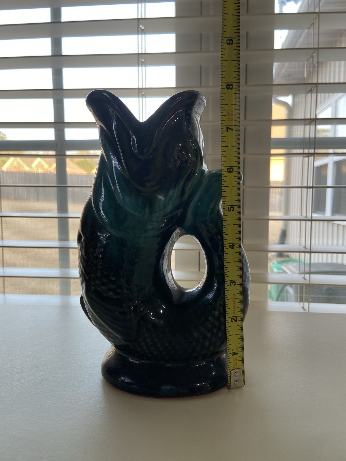 Teal Green Blue Fish Pot Pitcher Gurgle 8in Pottery by Rainbow Ceramics Canada