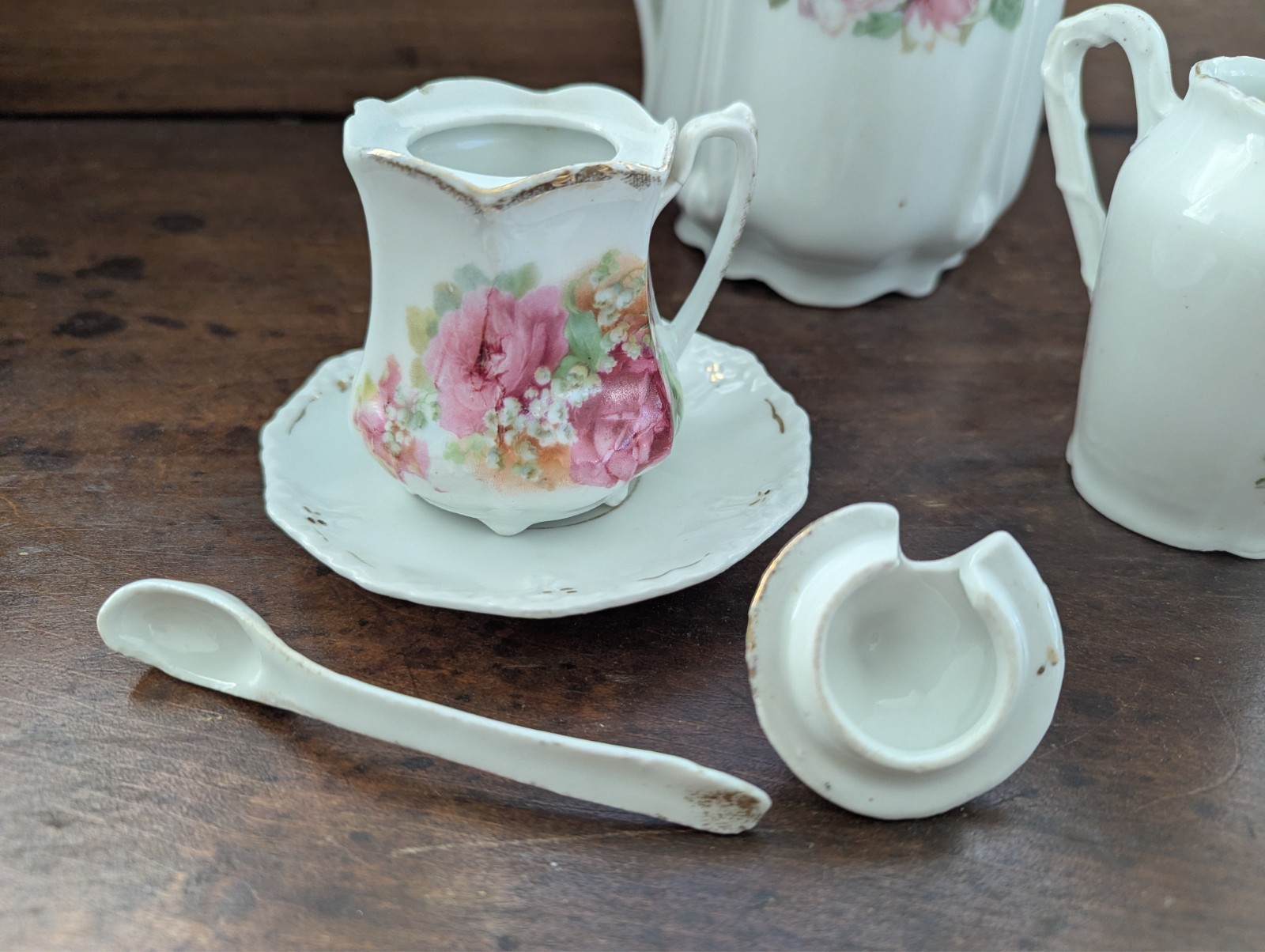 Mixed Set Vtg GERMAN BAVARIAN Porcelain Lusterware Pitcher, Creamer, & Sugar
