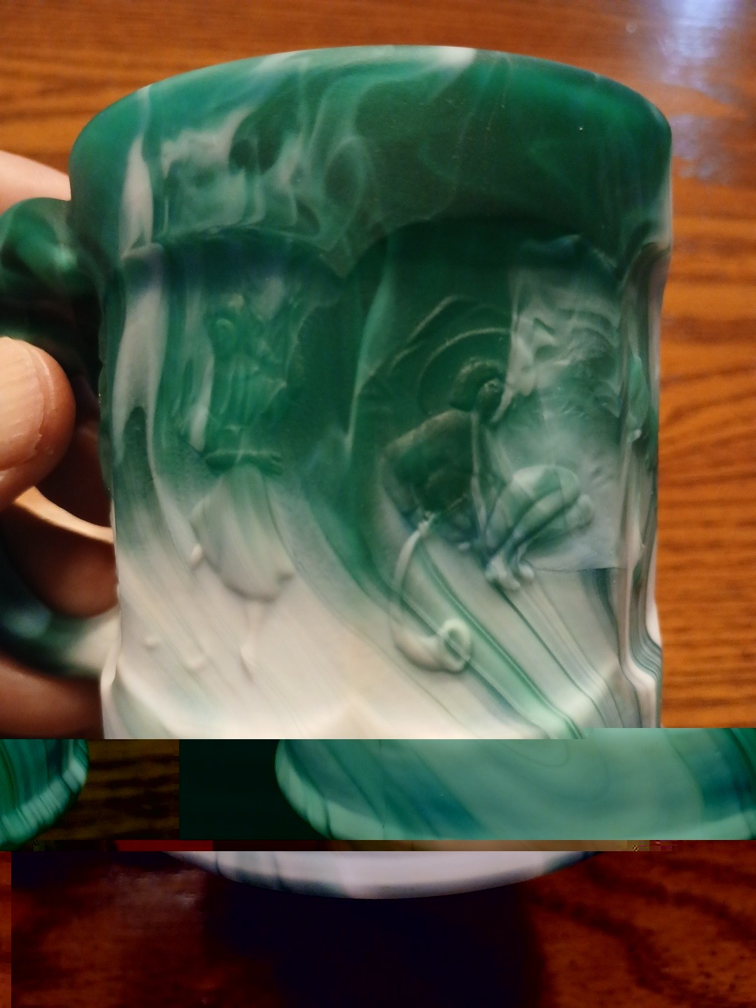IMPERIAL GLASS Storybook Deep Green Slag Child’s Mug Cup Vintage – Nice!