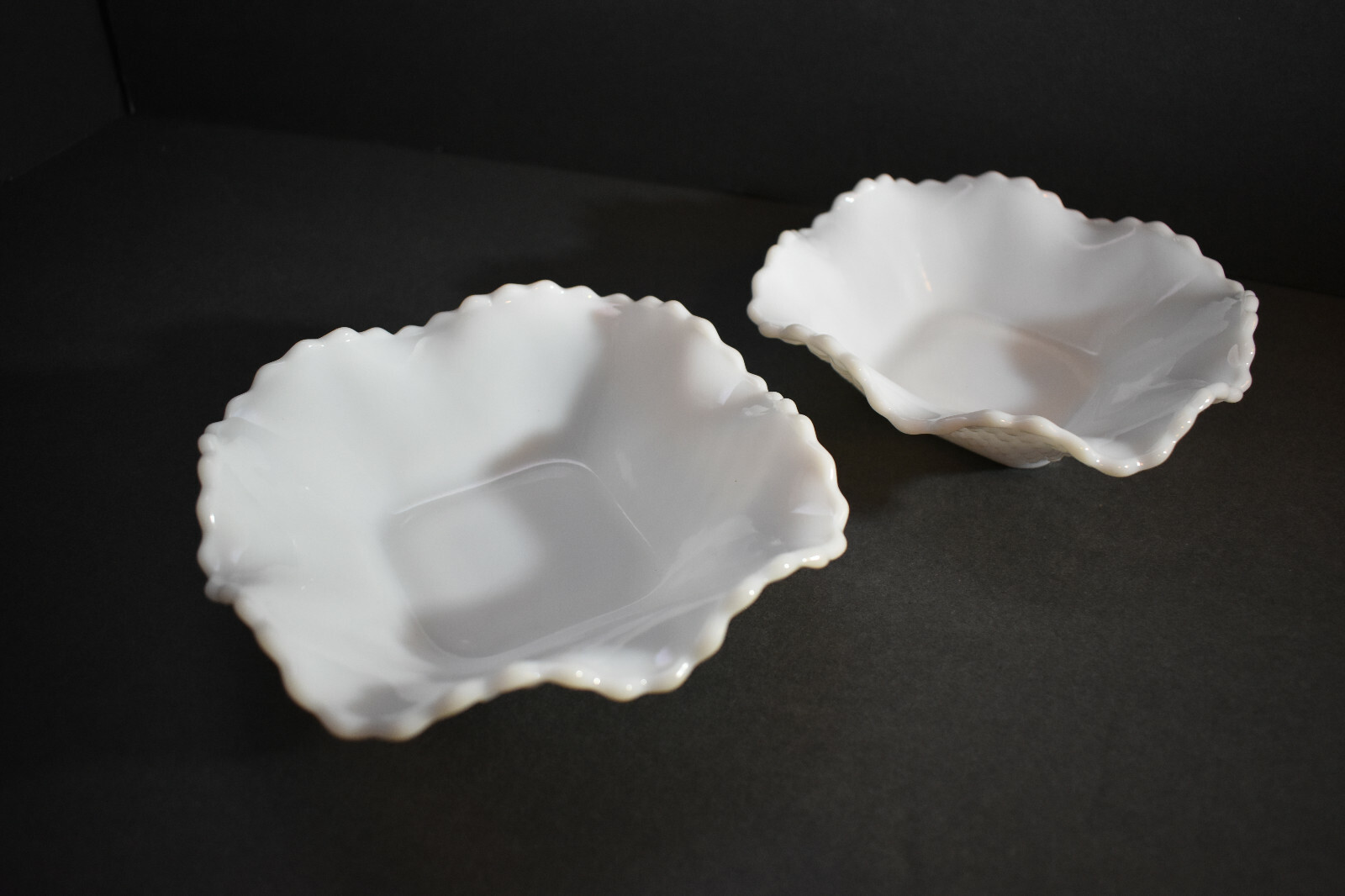Milk Glass Candy/Trinket Dishes Diamond Pattern Matched Set of 2 Square 4”