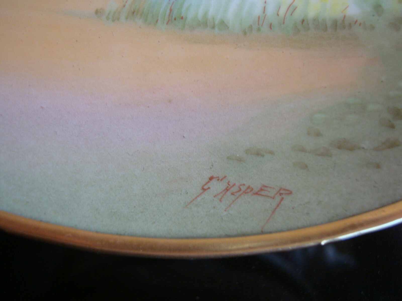 PICKARD HAND PAINTED VELLUM SIGNED “GASPER” CAKE PLATE, ITALIAN GARDEN, 10″
