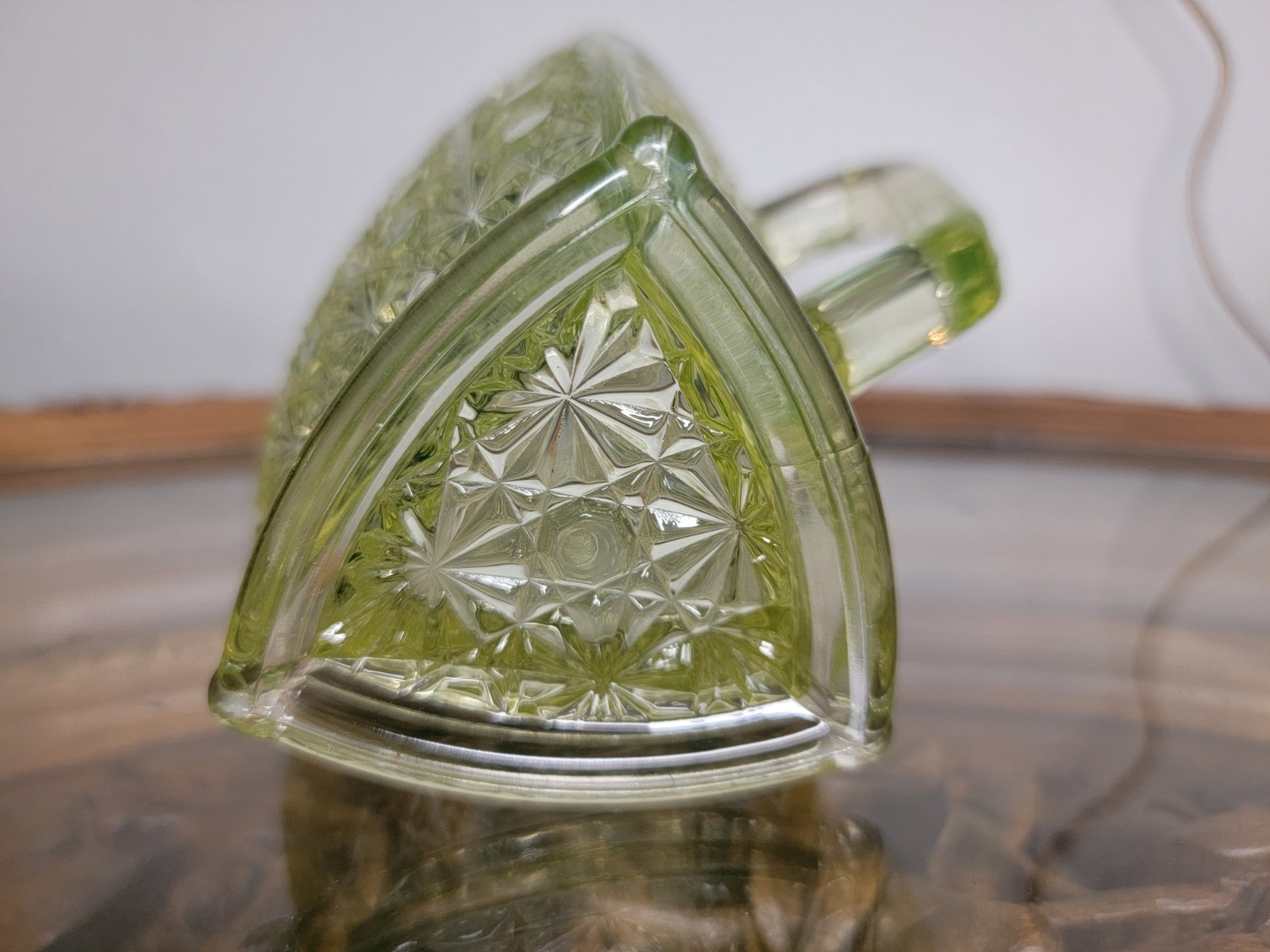 Gillinder & Sons Antique Vaseline Yellow Uranium Glass Triangle Cream Pitcher