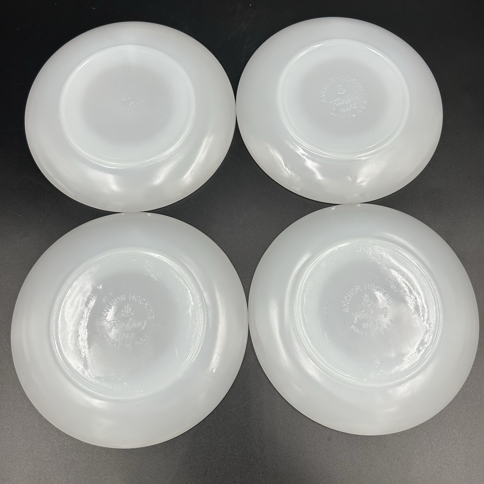 Vintage Fire King Milk Glass Saucers Set of 4 Anchor Hocking 6” USA Tea White