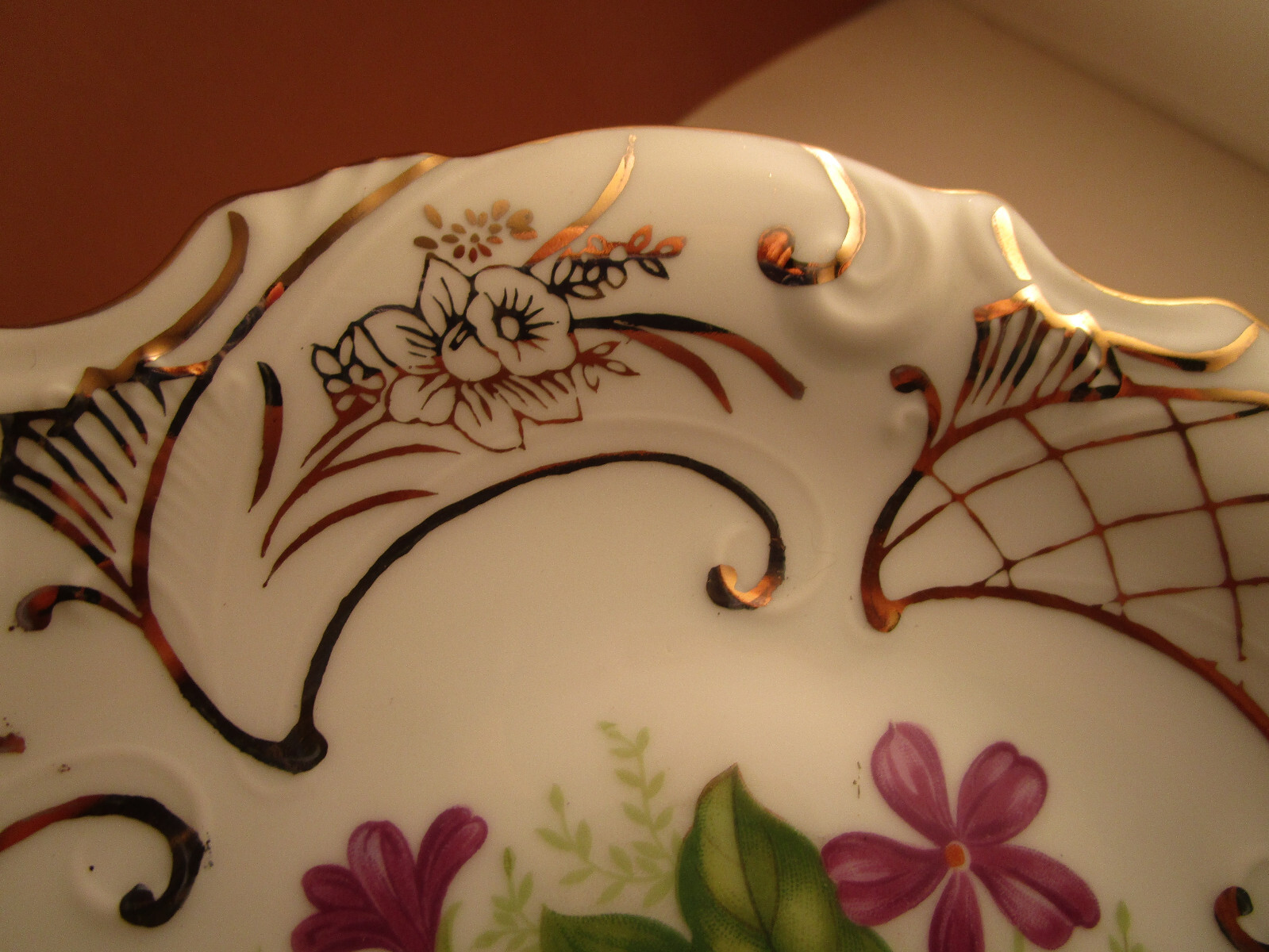 Vintage Lipper & Mann Creations Japan Pedestal Candy Dish Plate Violets Flowers