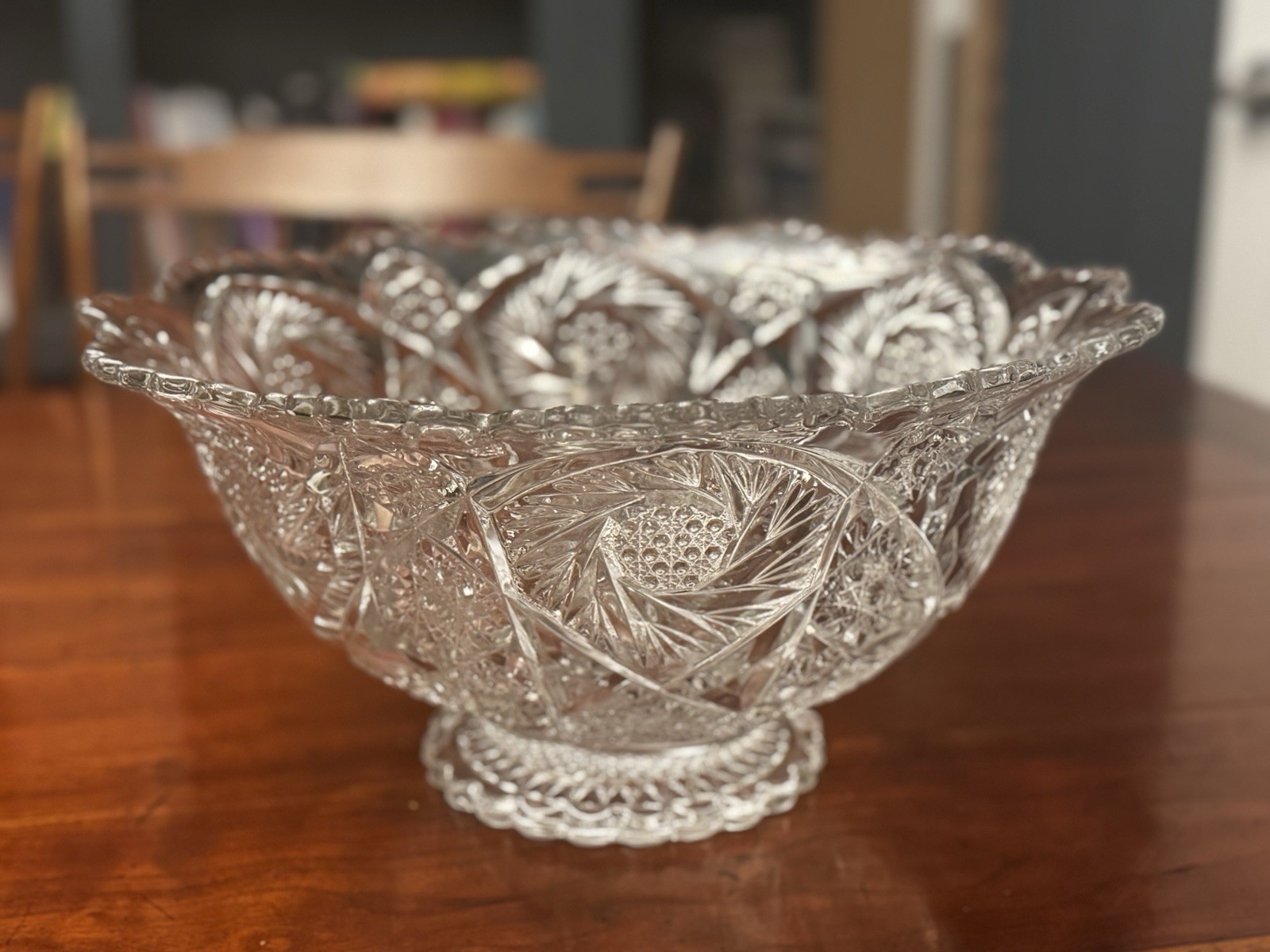 Vintage Imperial Glass Whirling Star Clear Large 13” Punch Serving Bowl
